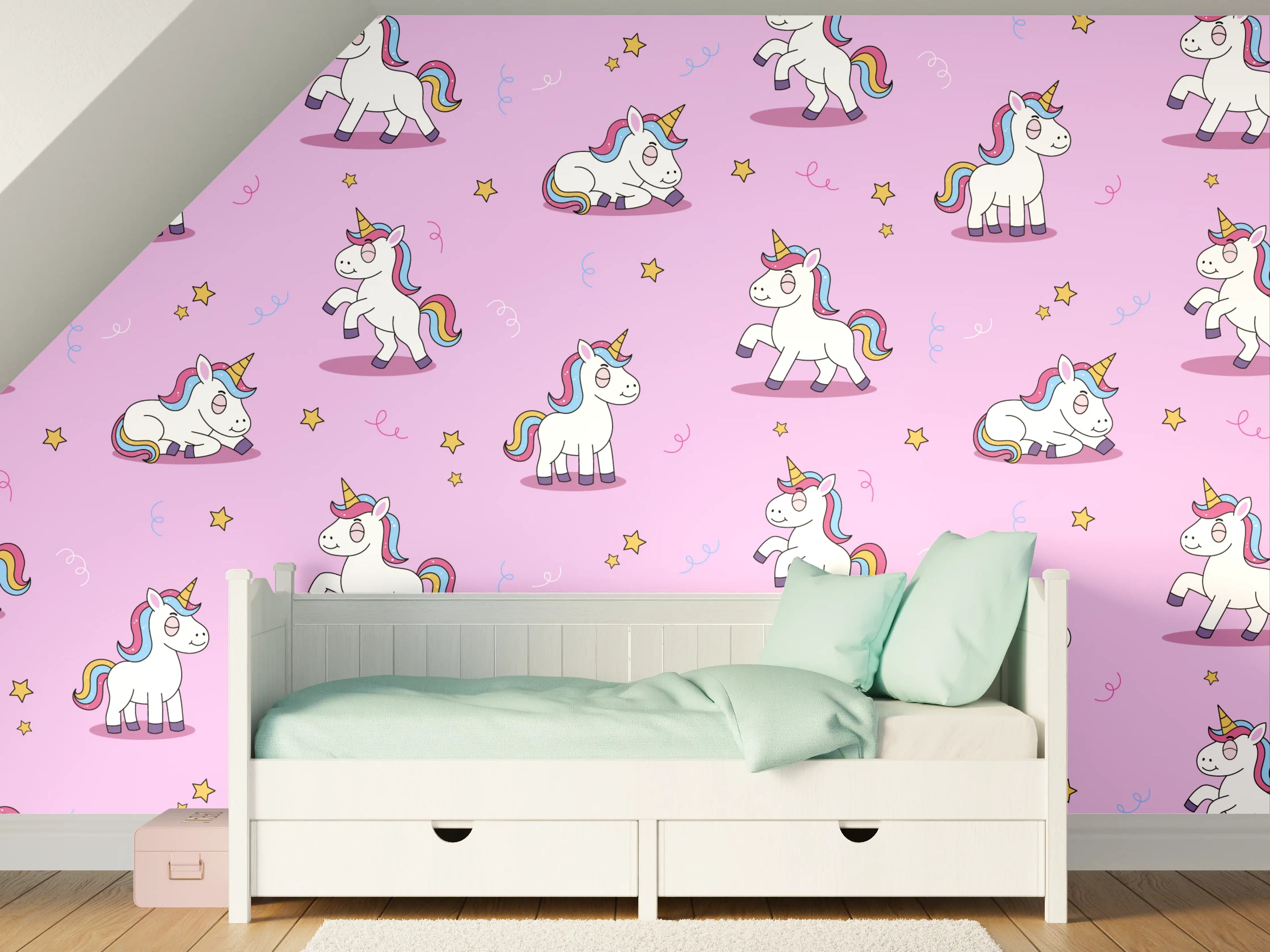 Kinderzimmer Wandgestaltung - Verspielte Einhorn-Muster in Pastellfarben