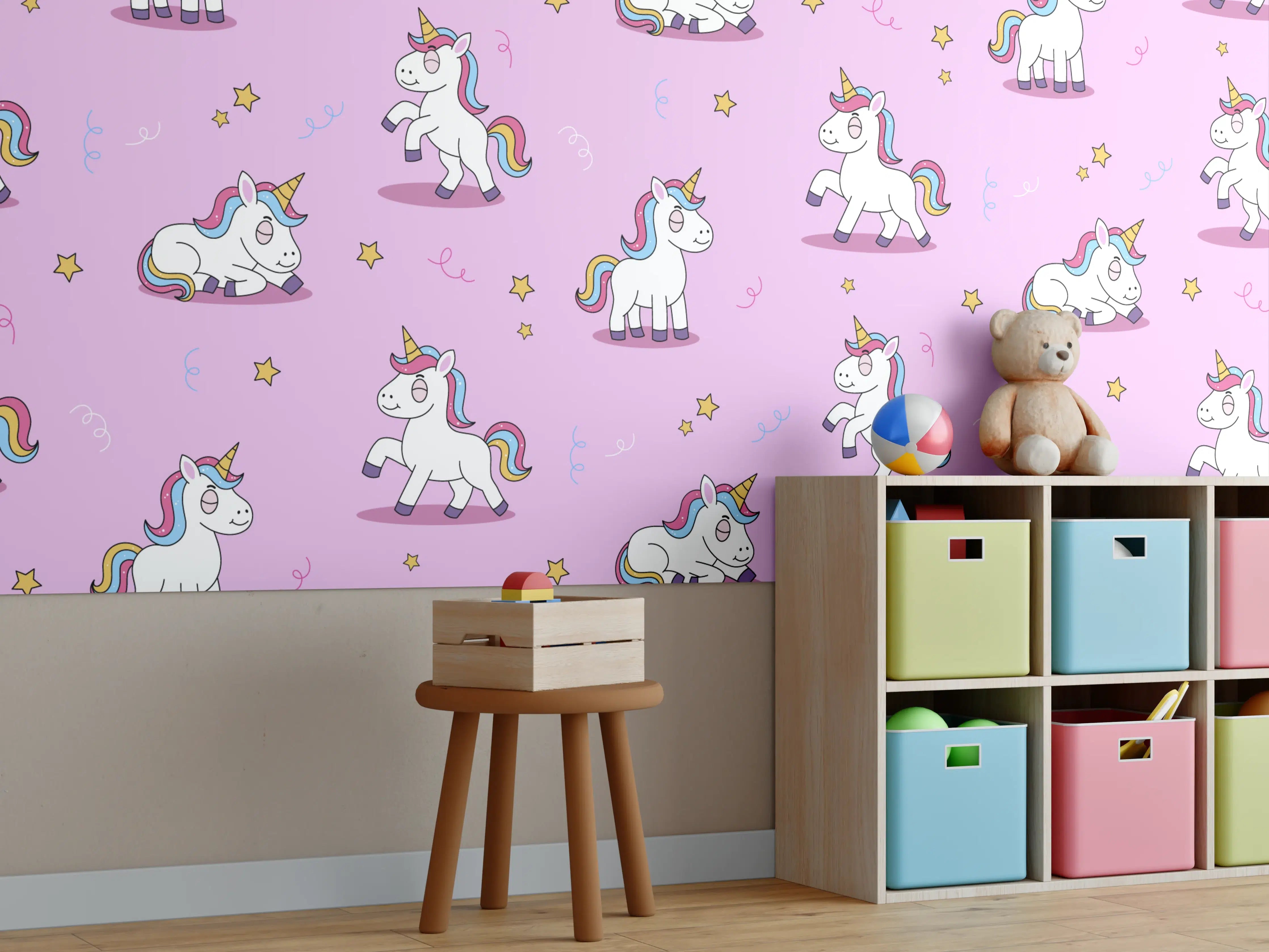 Kinderzimmer Wandgestaltung - Verspielte Einhorn-Muster in Pastellfarben