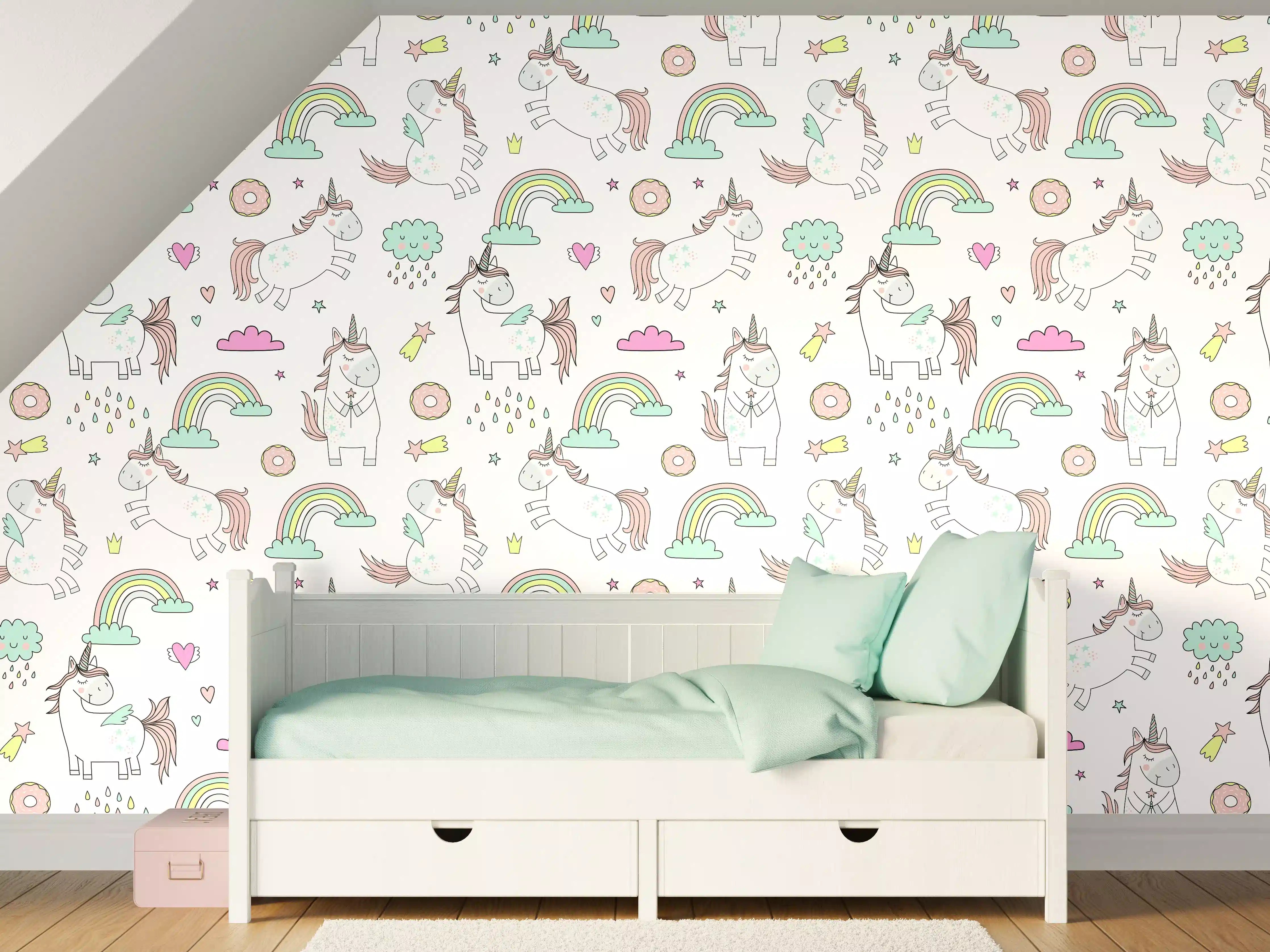 Kinderzimmer Wandgestaltung - Verspielte Einhorn-Wanddekoration in Pastellfarben