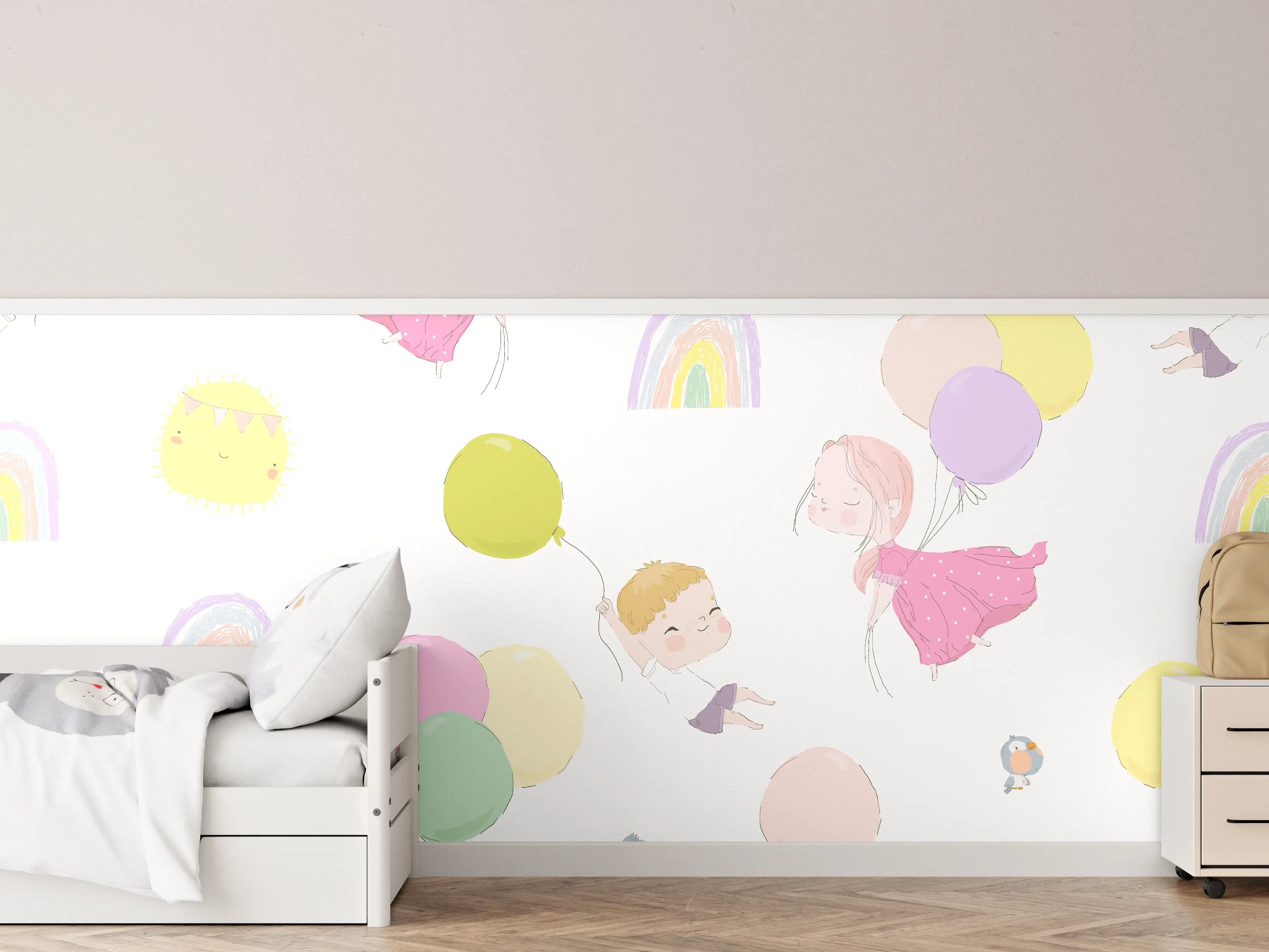 Kinderzimmer Wandgestaltung - Verspielte Kinder mit bunten Ballons