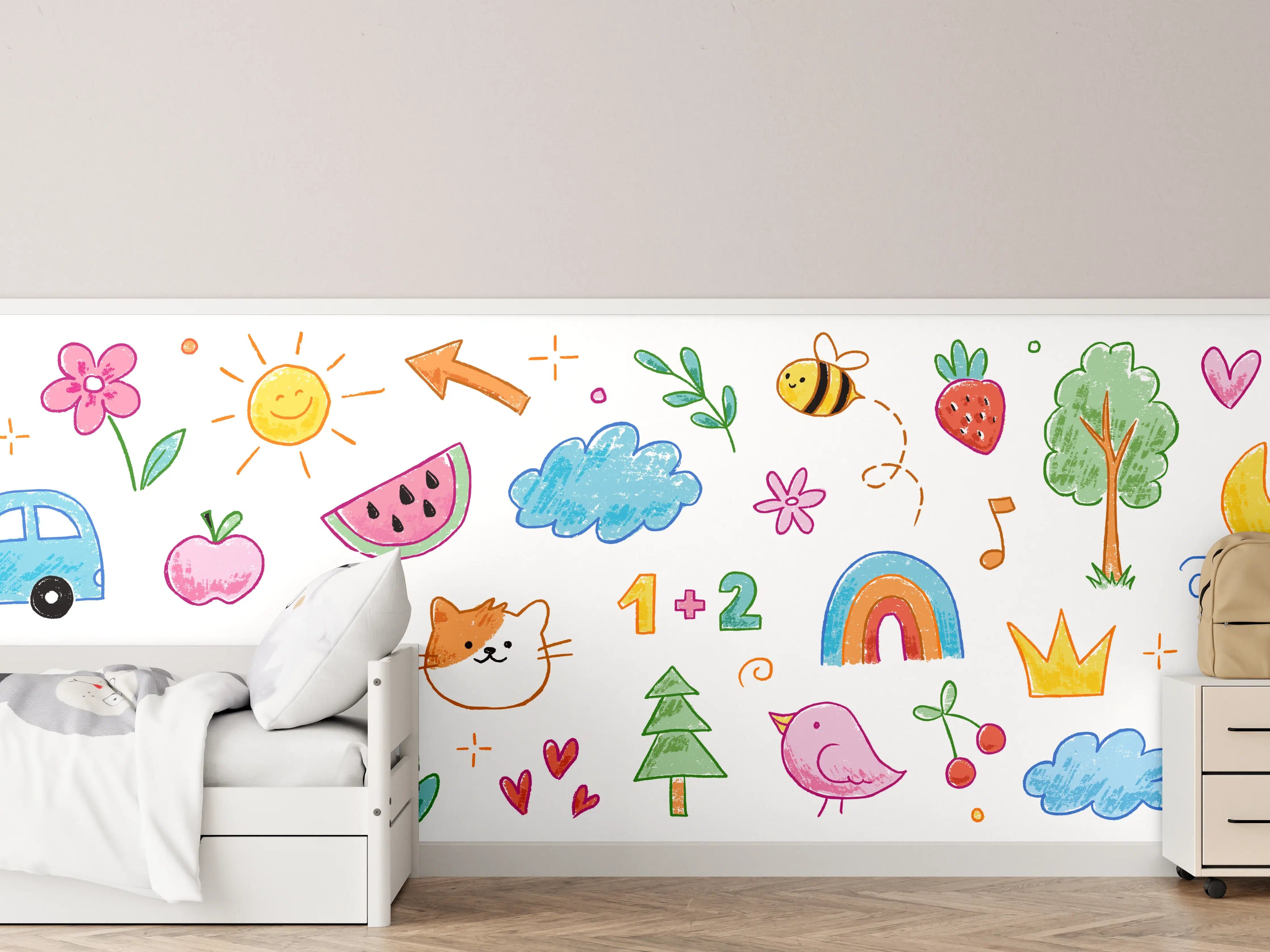 Kinderzimmer Wandgestaltung - Verspielte Kinderzimmer Wandgestaltung mit bunten Motiven
