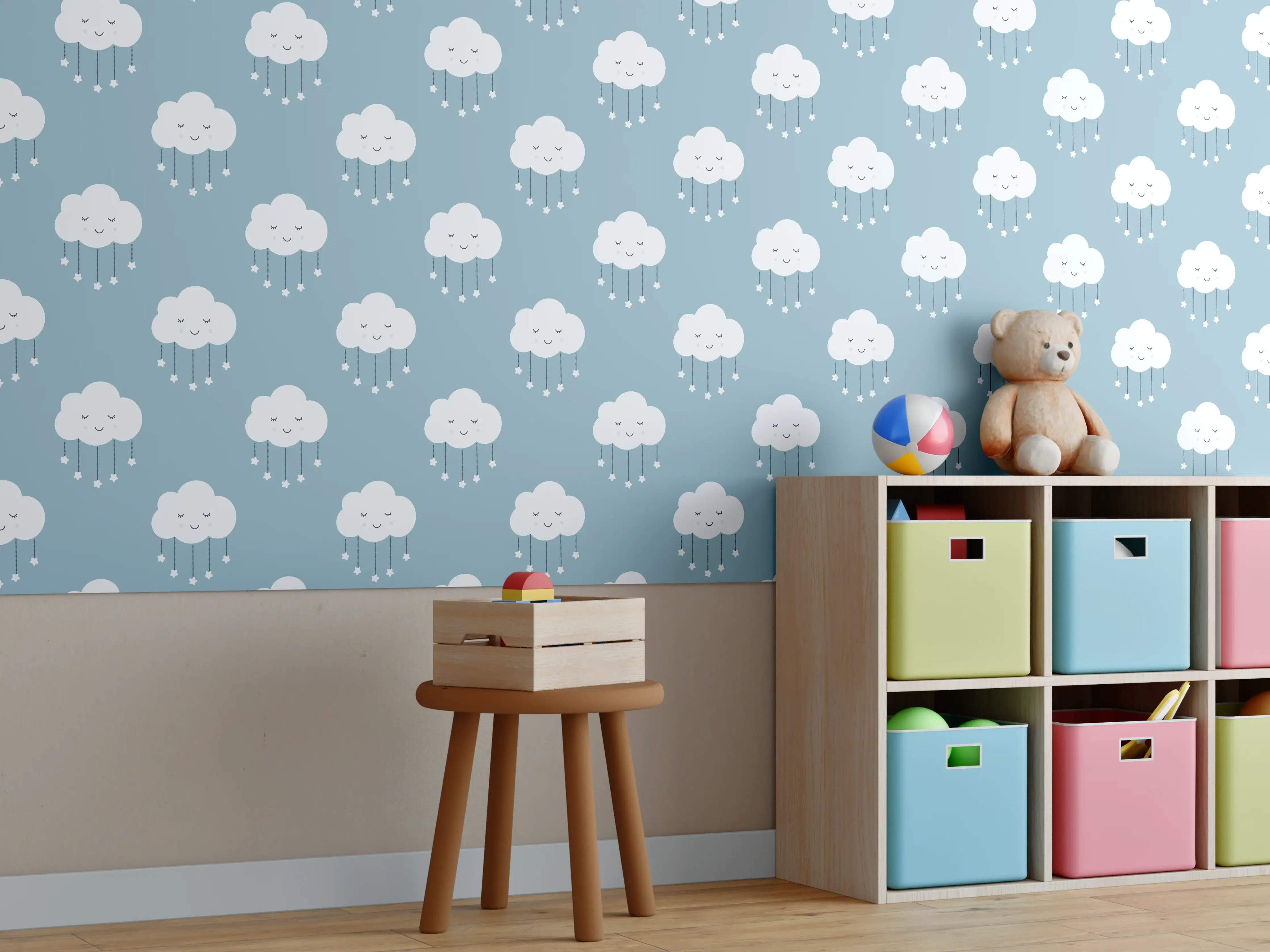 Kinderzimmer Wandgestaltung - Verspielte Regenschirm-Illustration