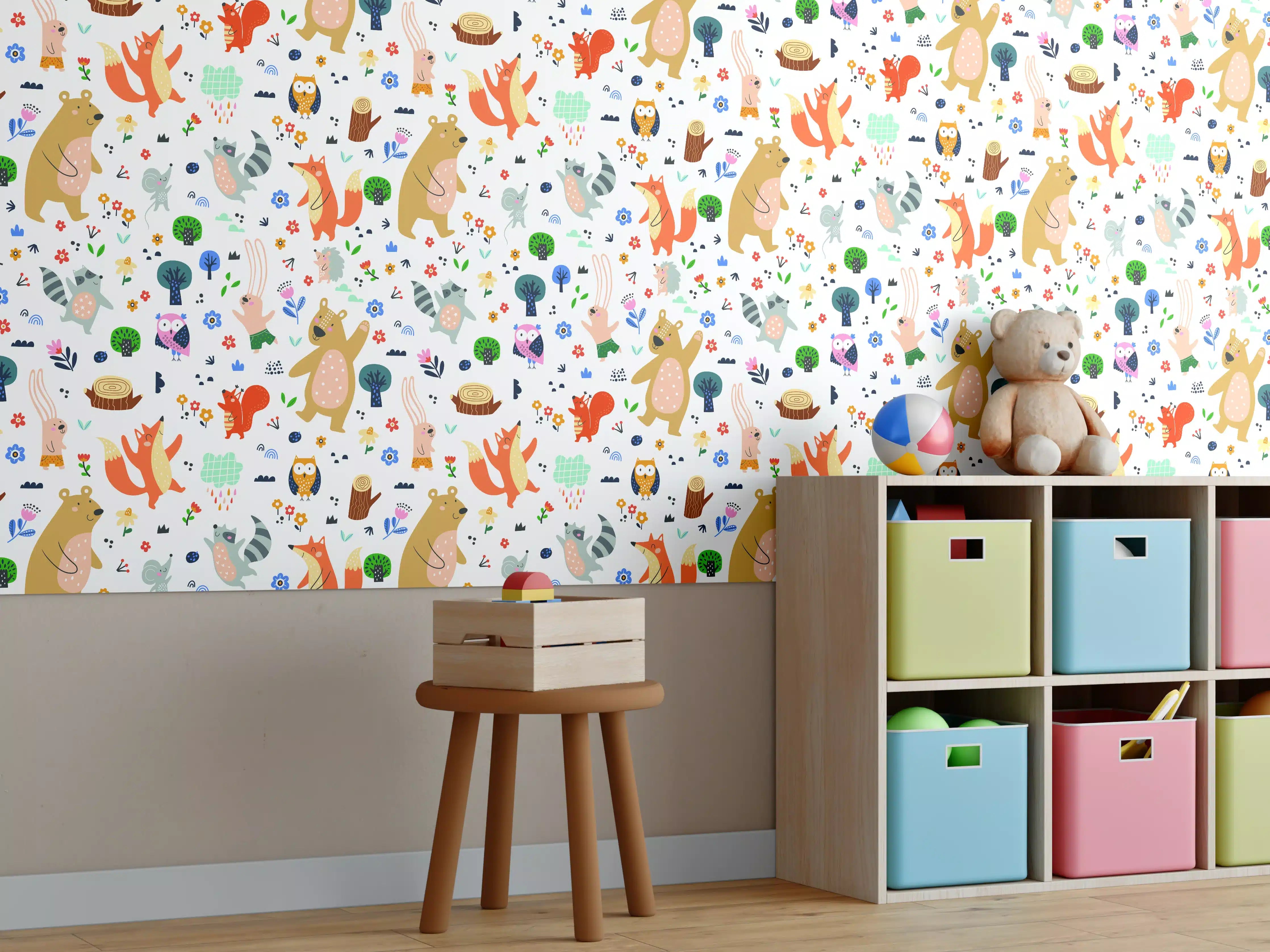Kinderzimmer Wandgestaltung - Verspielte Tierwelt mit bunten Akzenten