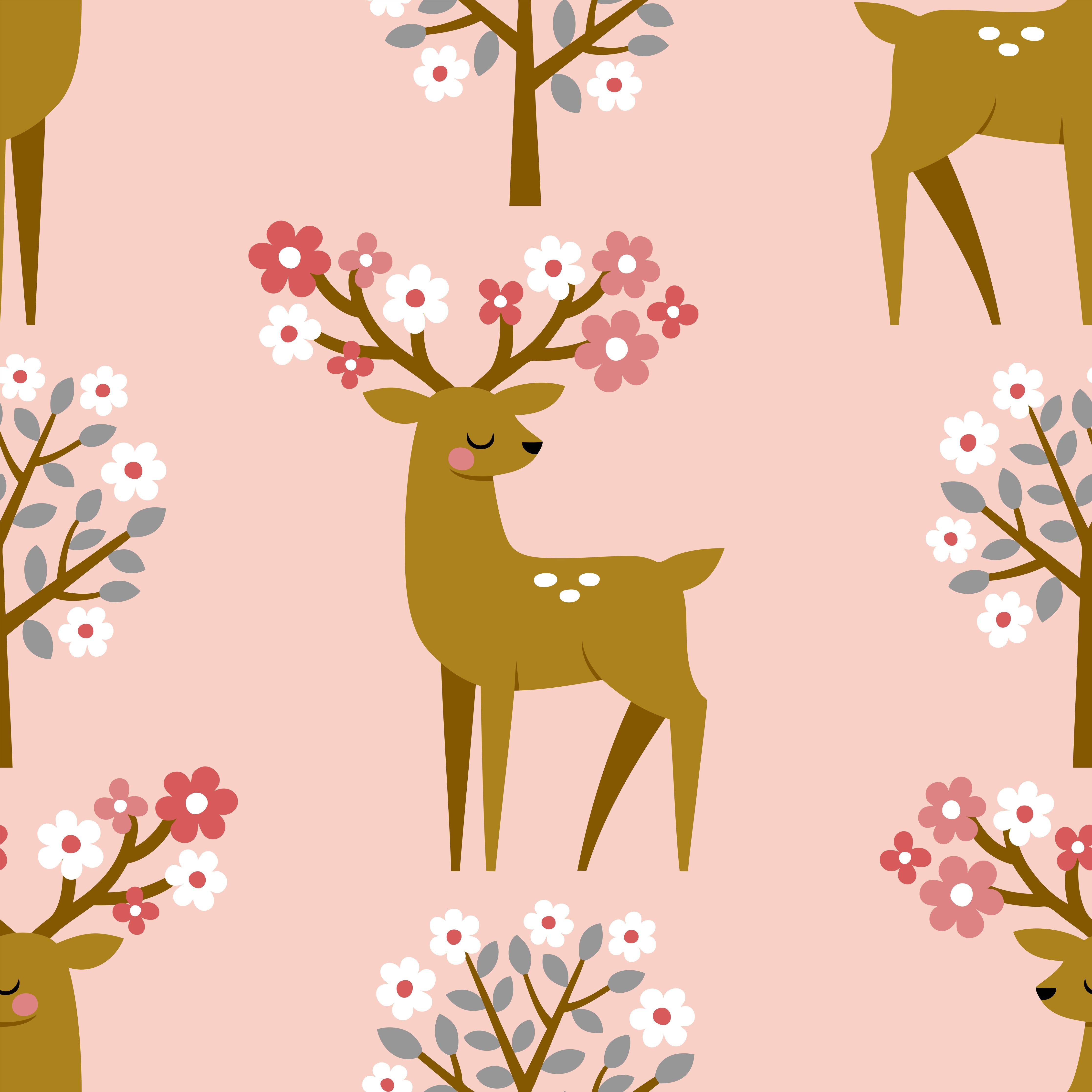 Kinderzimmer Wandgestaltung-Verspielter Rehkitz Blumen Print