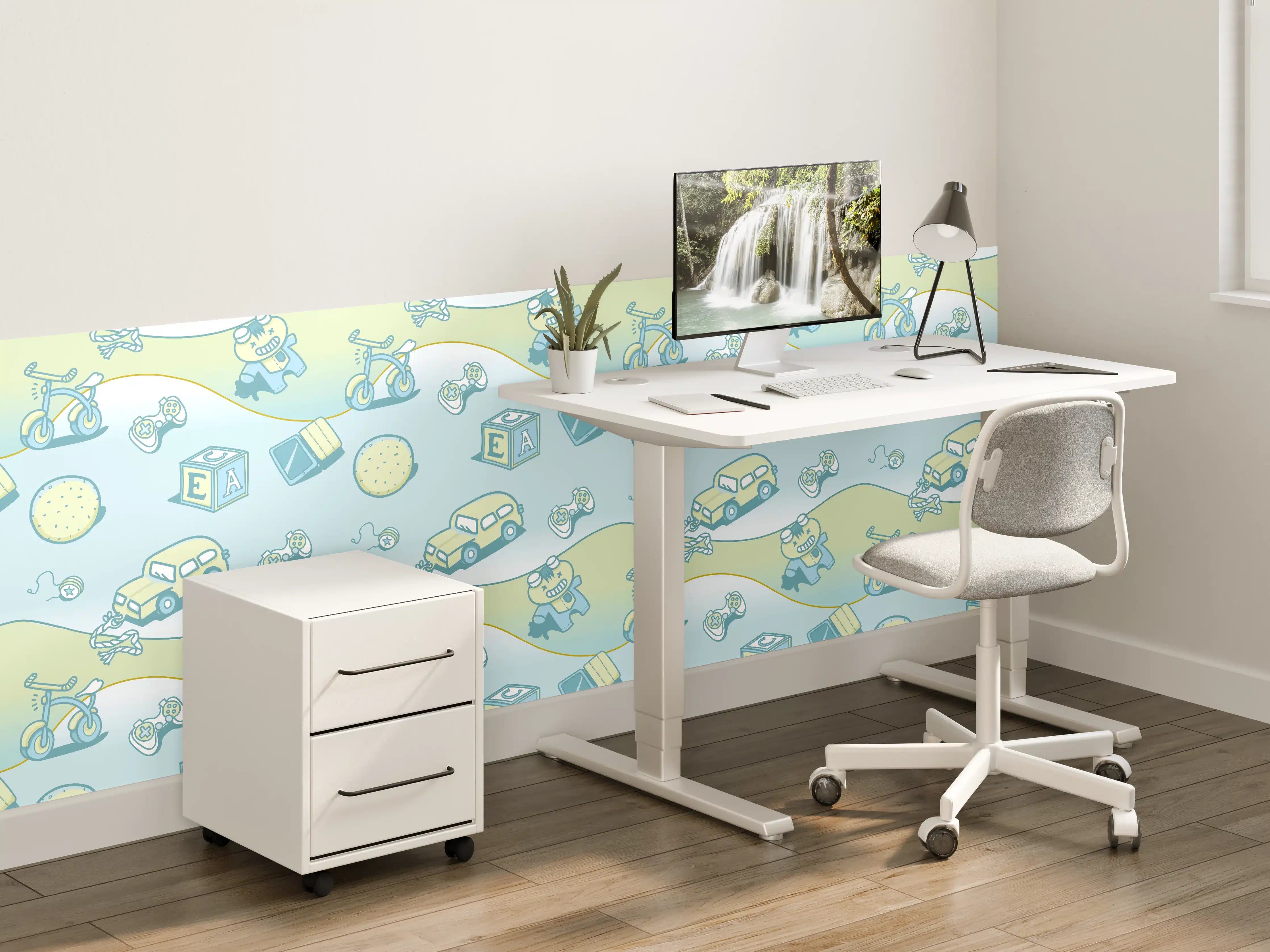 Kinderzimmer Wandgestaltung - Verspieltes Babymotiv in Hellblau