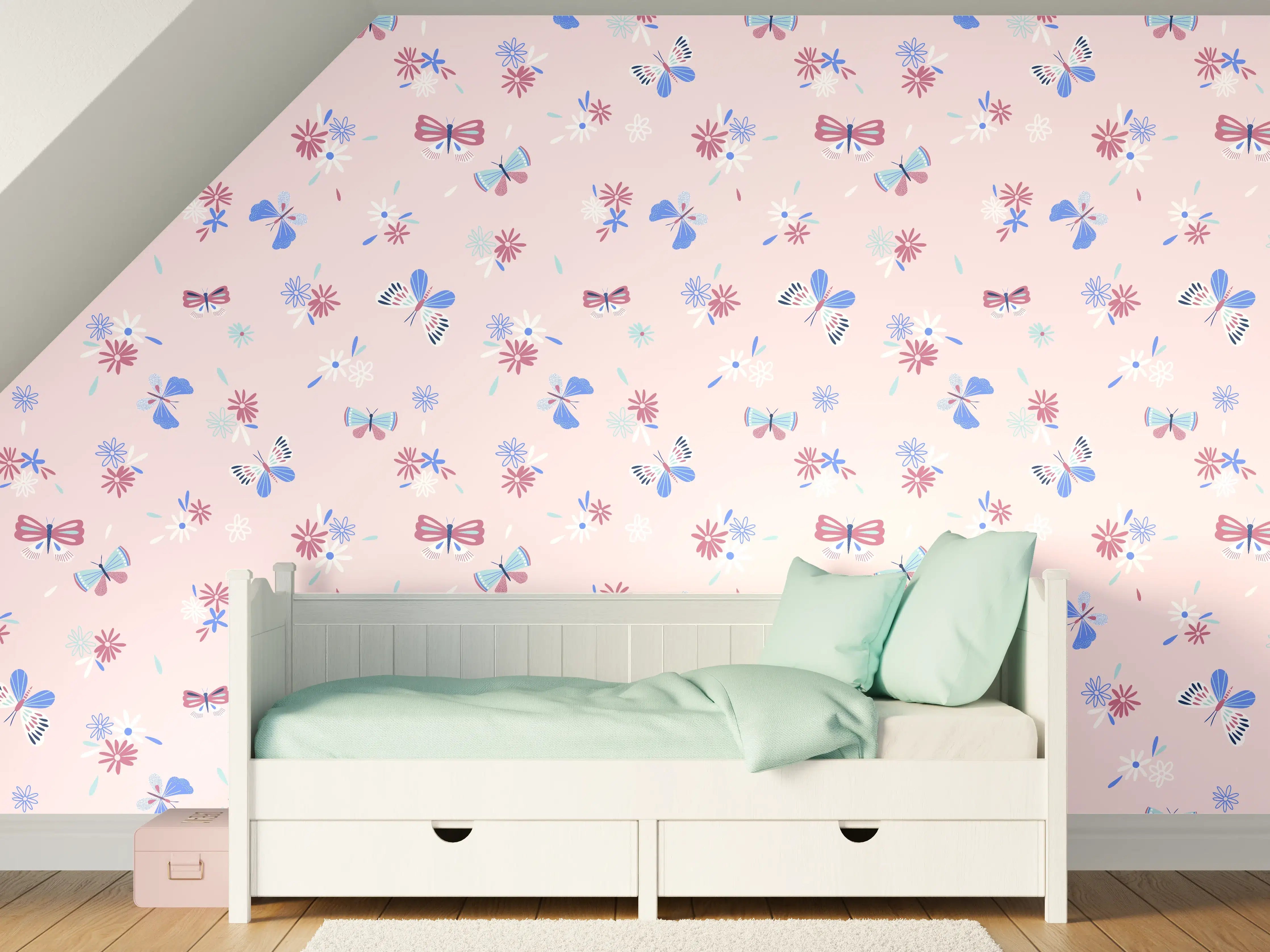 Kinderzimmer Wandgestaltung - Verspieltes Bienen-Design auf pastellfarbenem Hintergrund