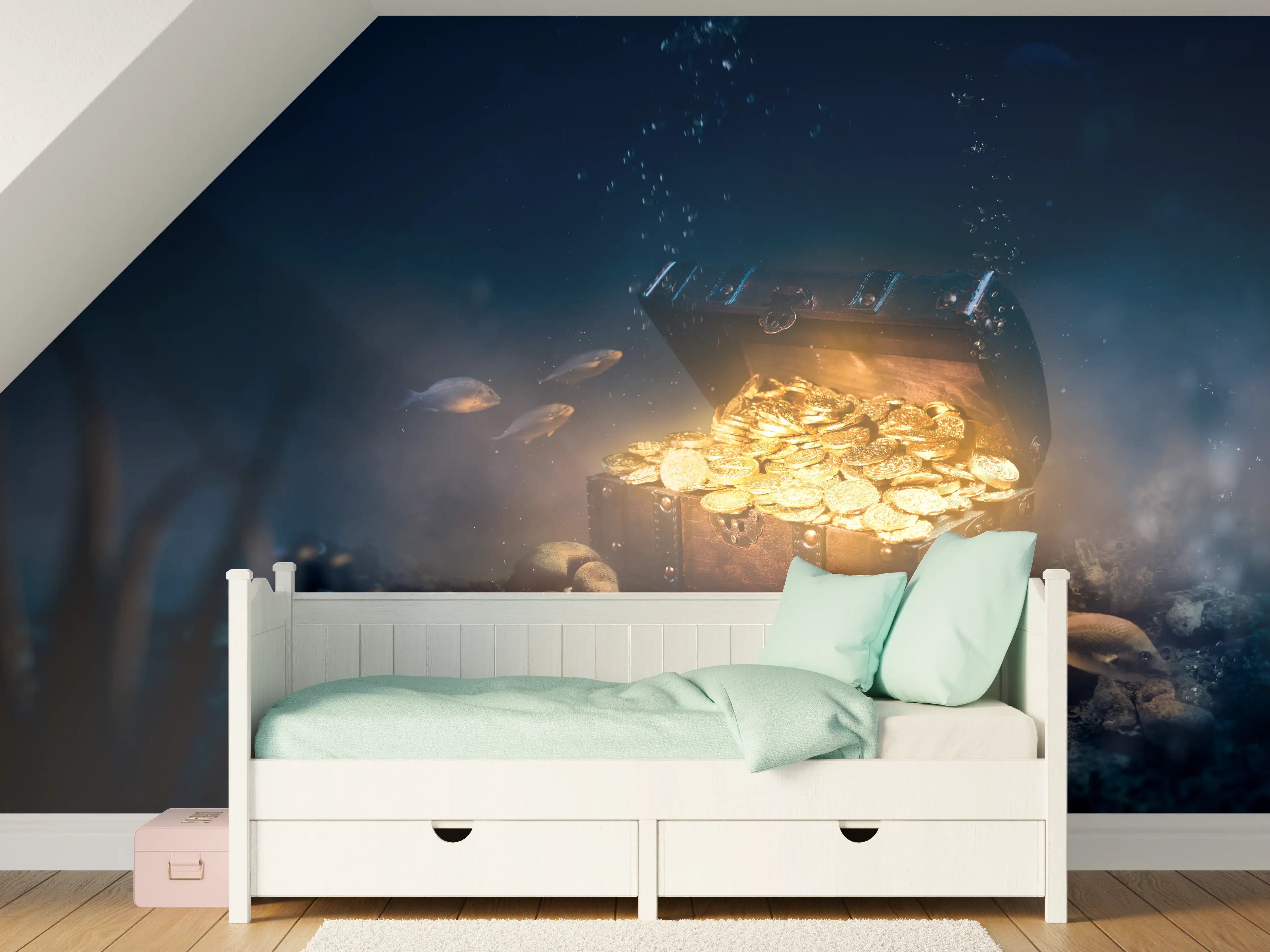 Kinderzimmer Wandgestaltung - Versunkener Schatz auf dem Meeresgrund
