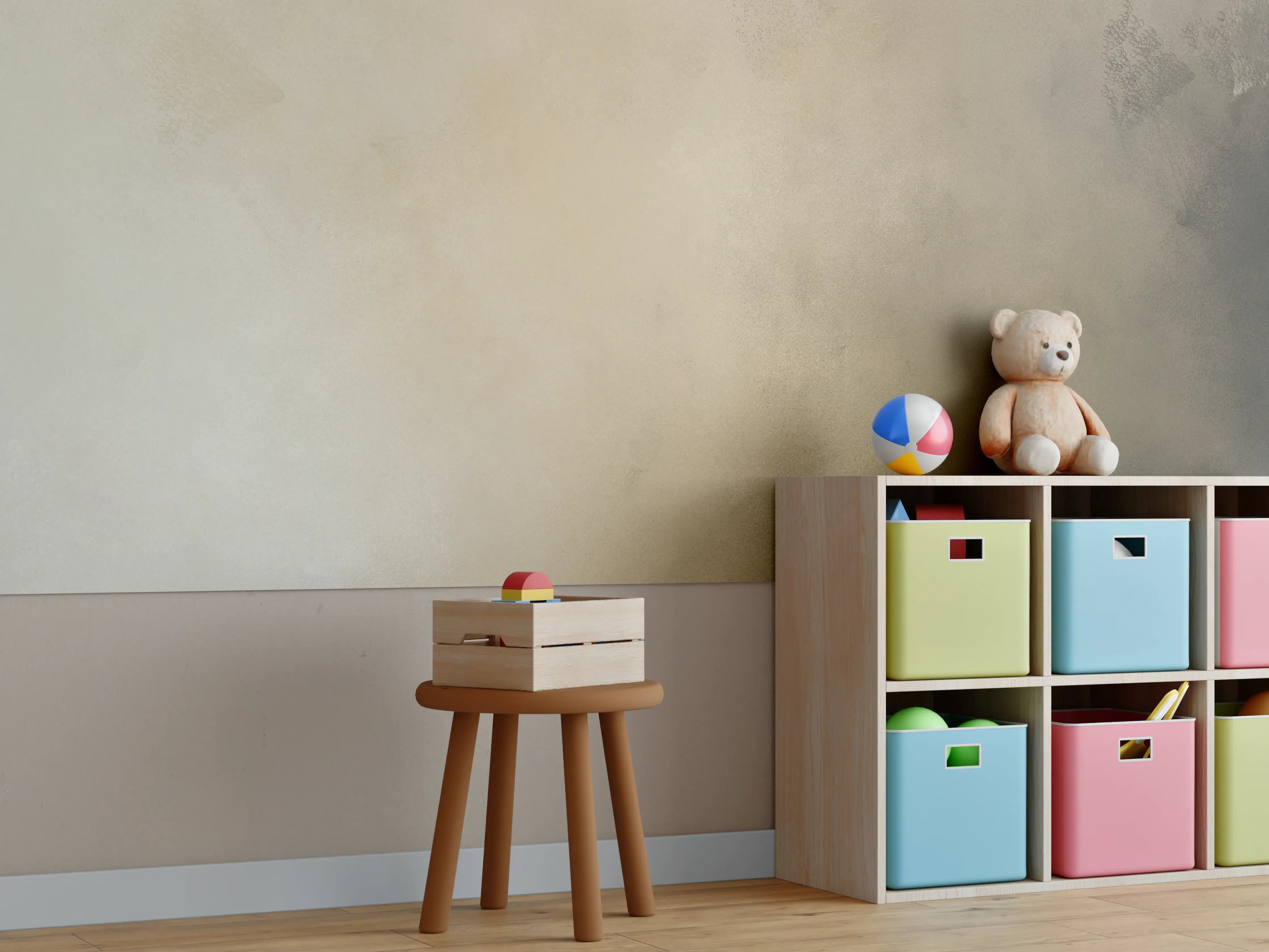 Kinderzimmer Wandgestaltung - Verwaschene Beige-Braun-Graue Textur
