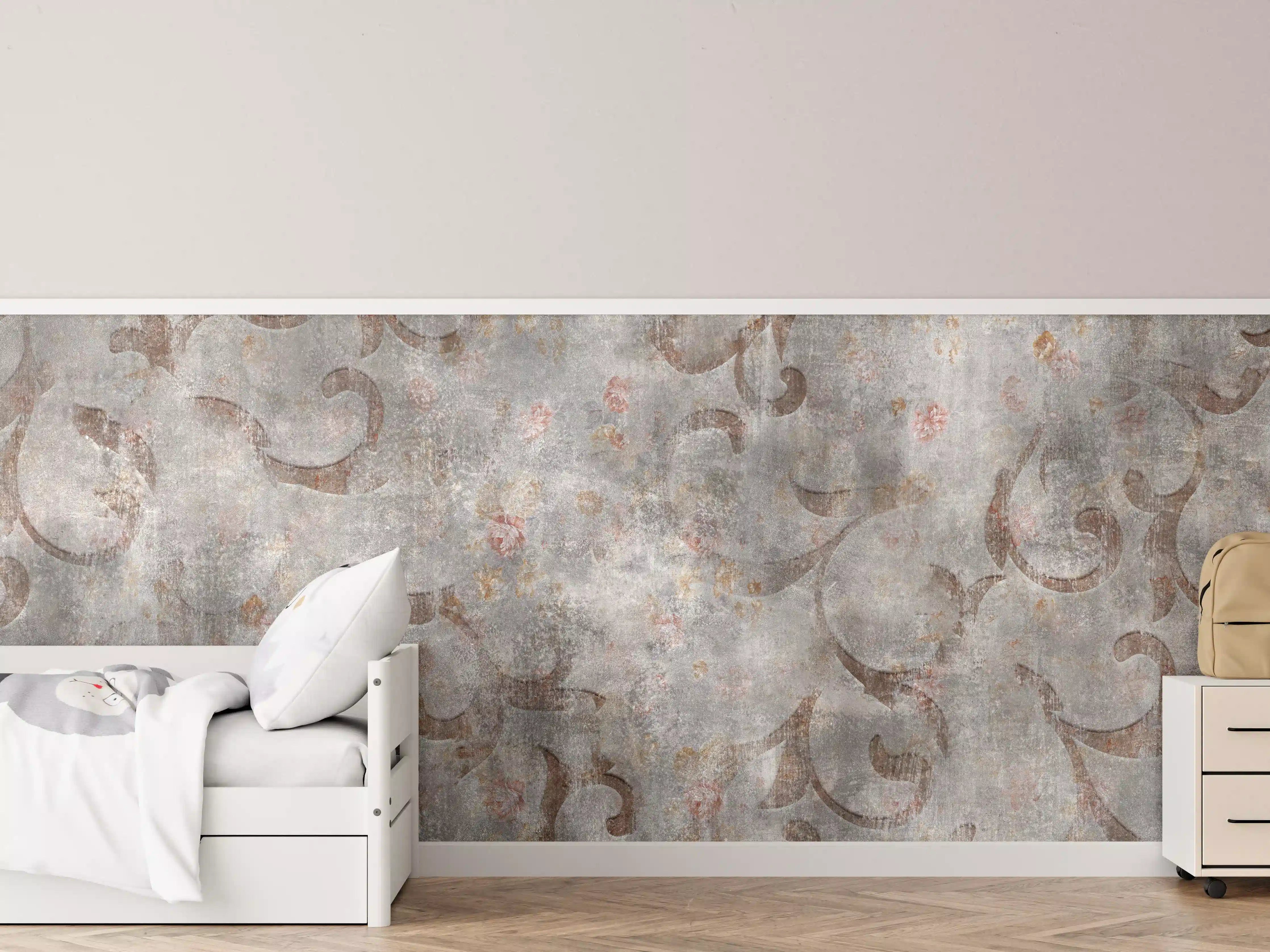 Kinderzimmer Wandgestaltung - Verwitterte Betonwand mit eleganten Mustern
