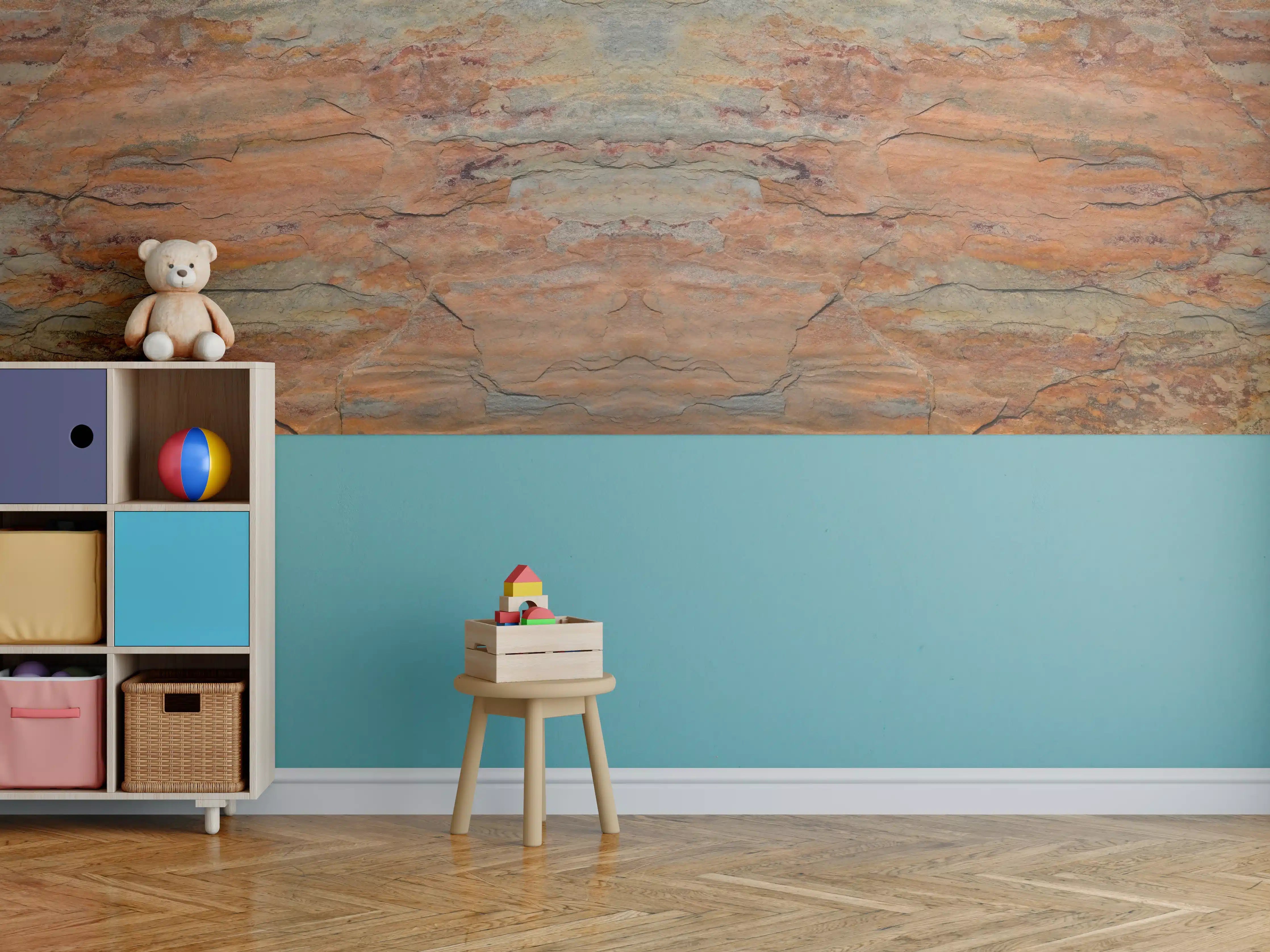 Kinderzimmer Wandgestaltung - Verwitterte Steinwand in Panorama-Ansicht