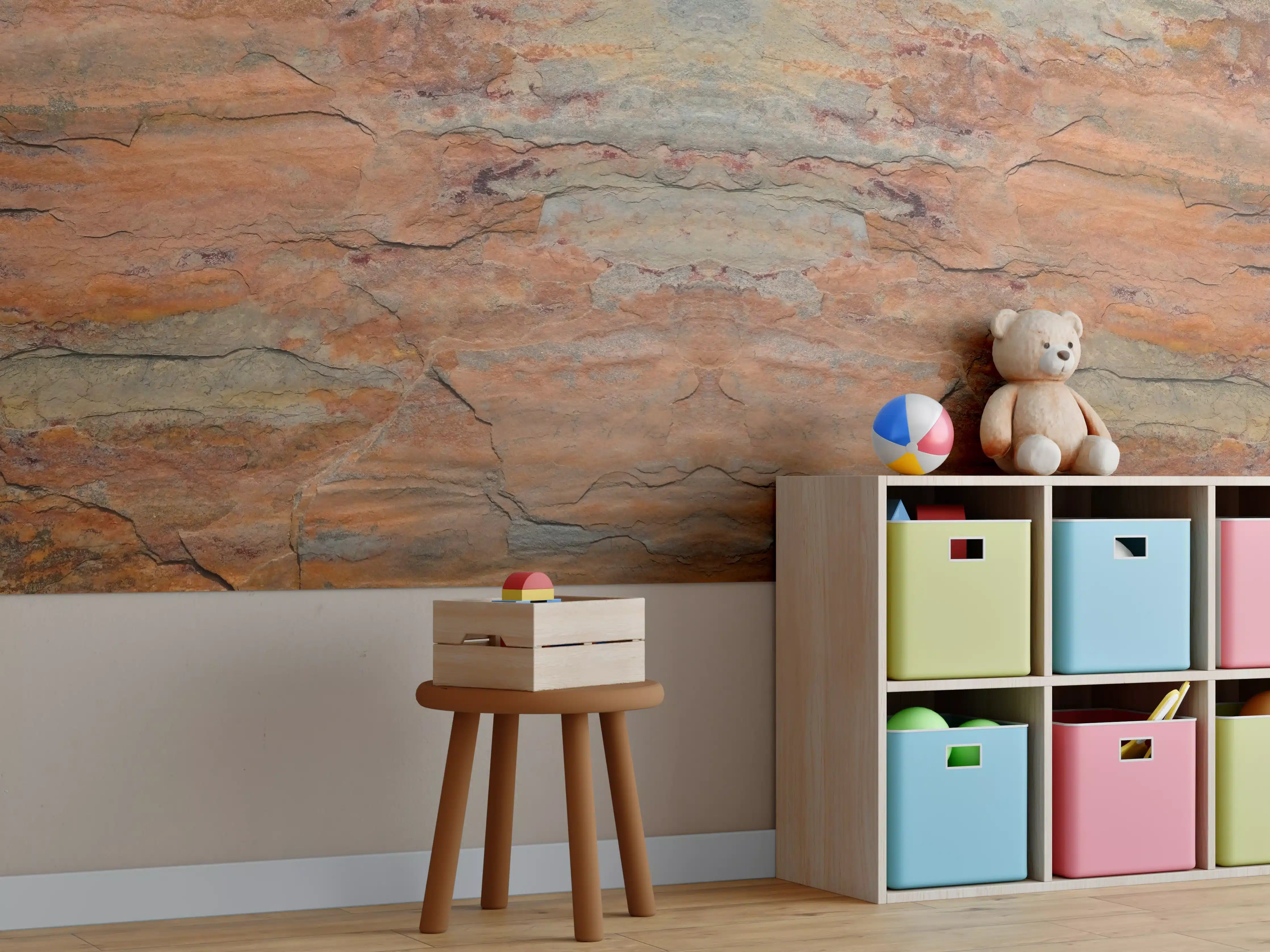 Kinderzimmer Wandgestaltung - Verwitterte Steinwand in Panorama-Ansicht