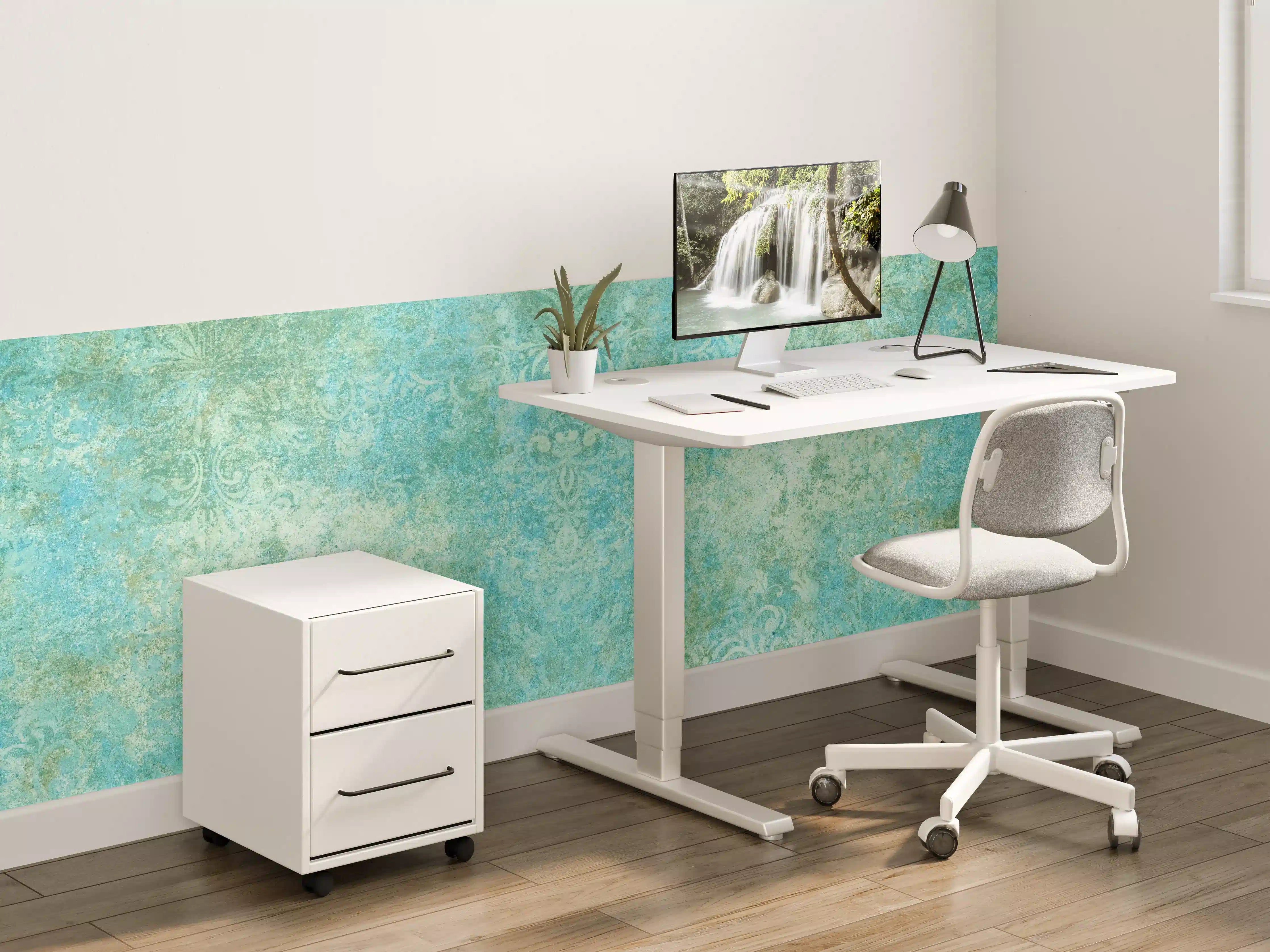 Kinderzimmer Wandgestaltung - Verwitterte blaue Wand mit grünen Akzenten