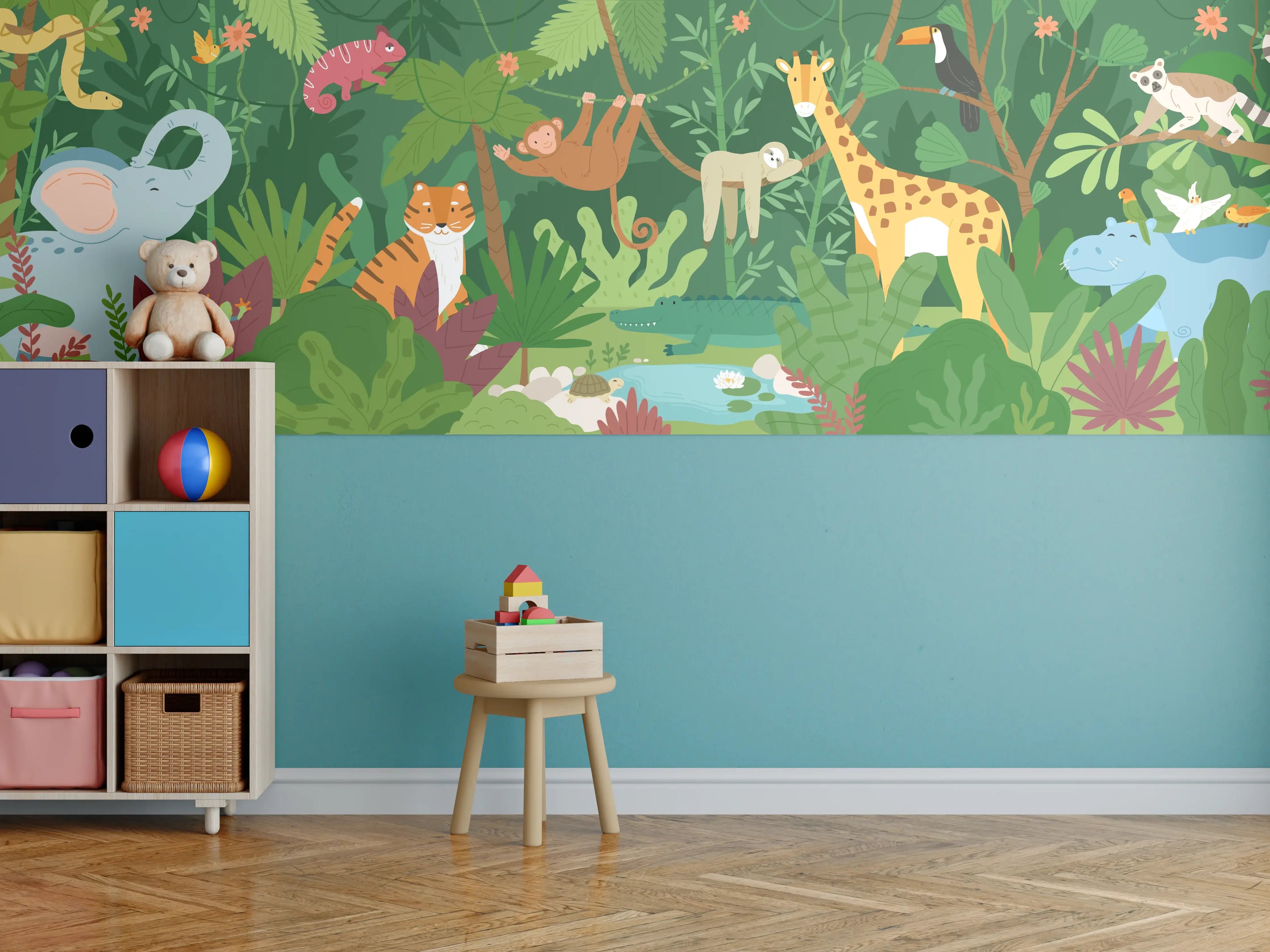 Kinderzimmer Wandgestaltung - Vielfältiger Dschungel mit Tieren