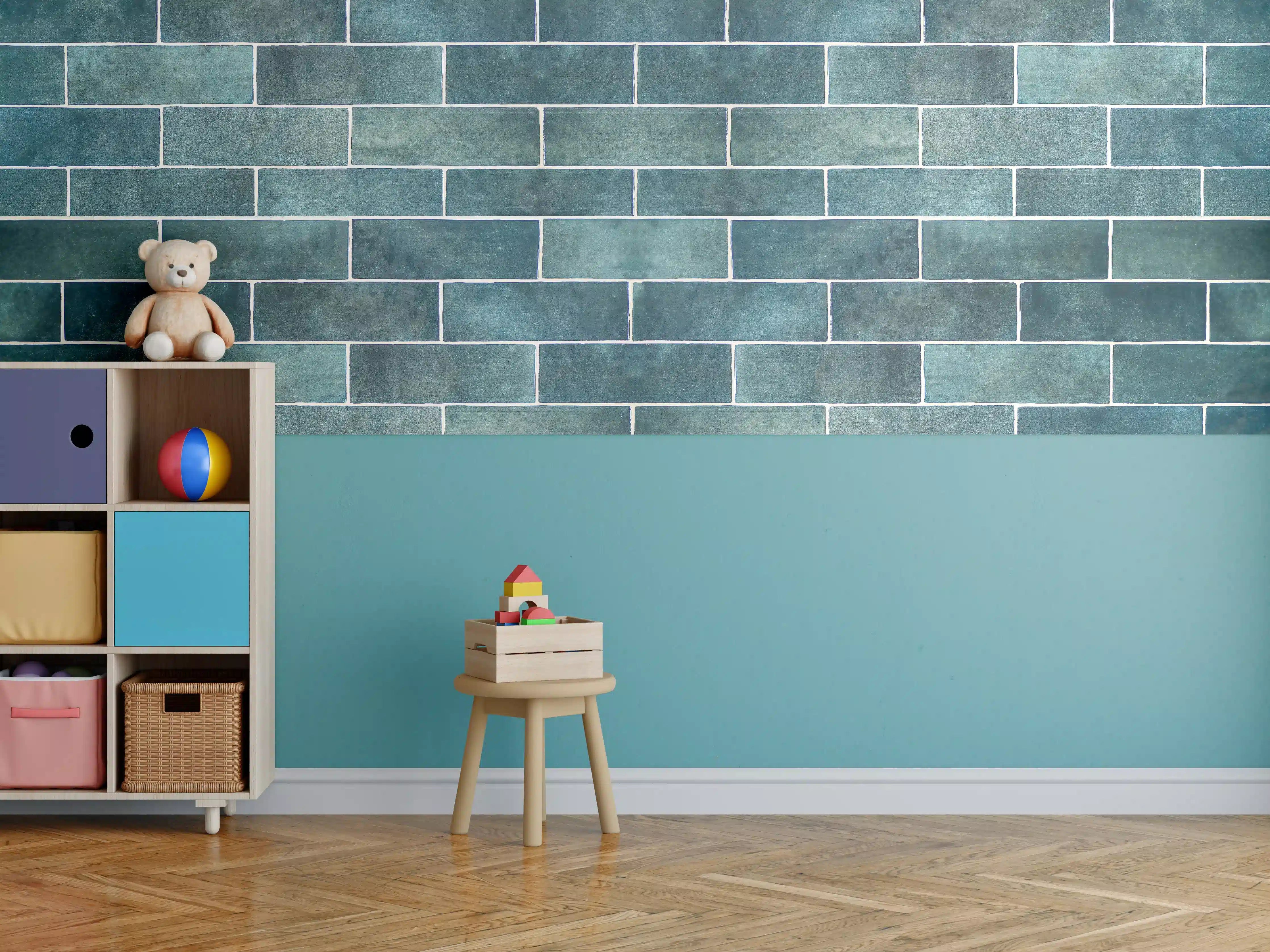Kinderzimmer Wandgestaltung - Vintage-Blau Keramikfliesen