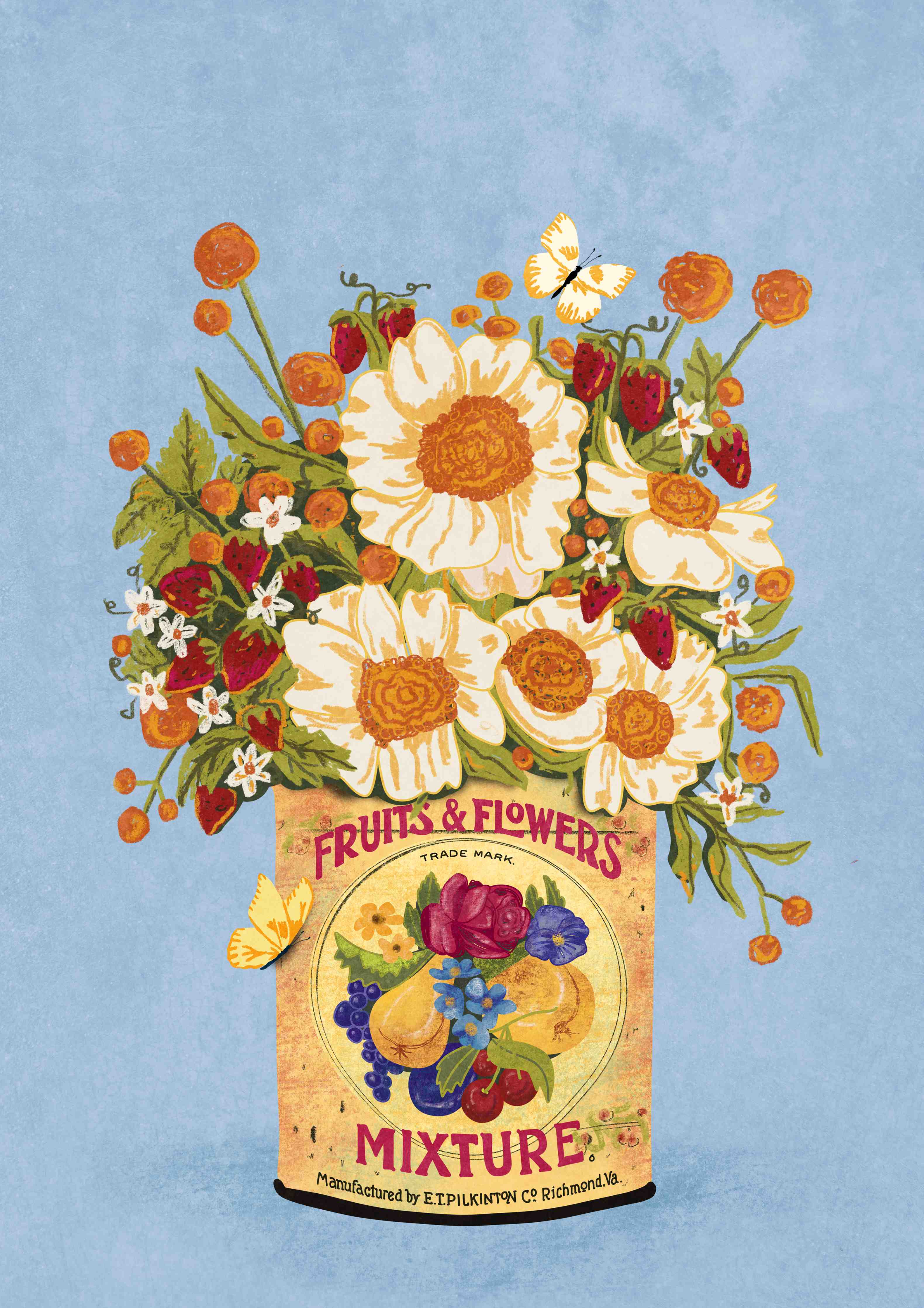 Kinderzimmer Wandgestaltung-Vintage Blumenillustration Bunt