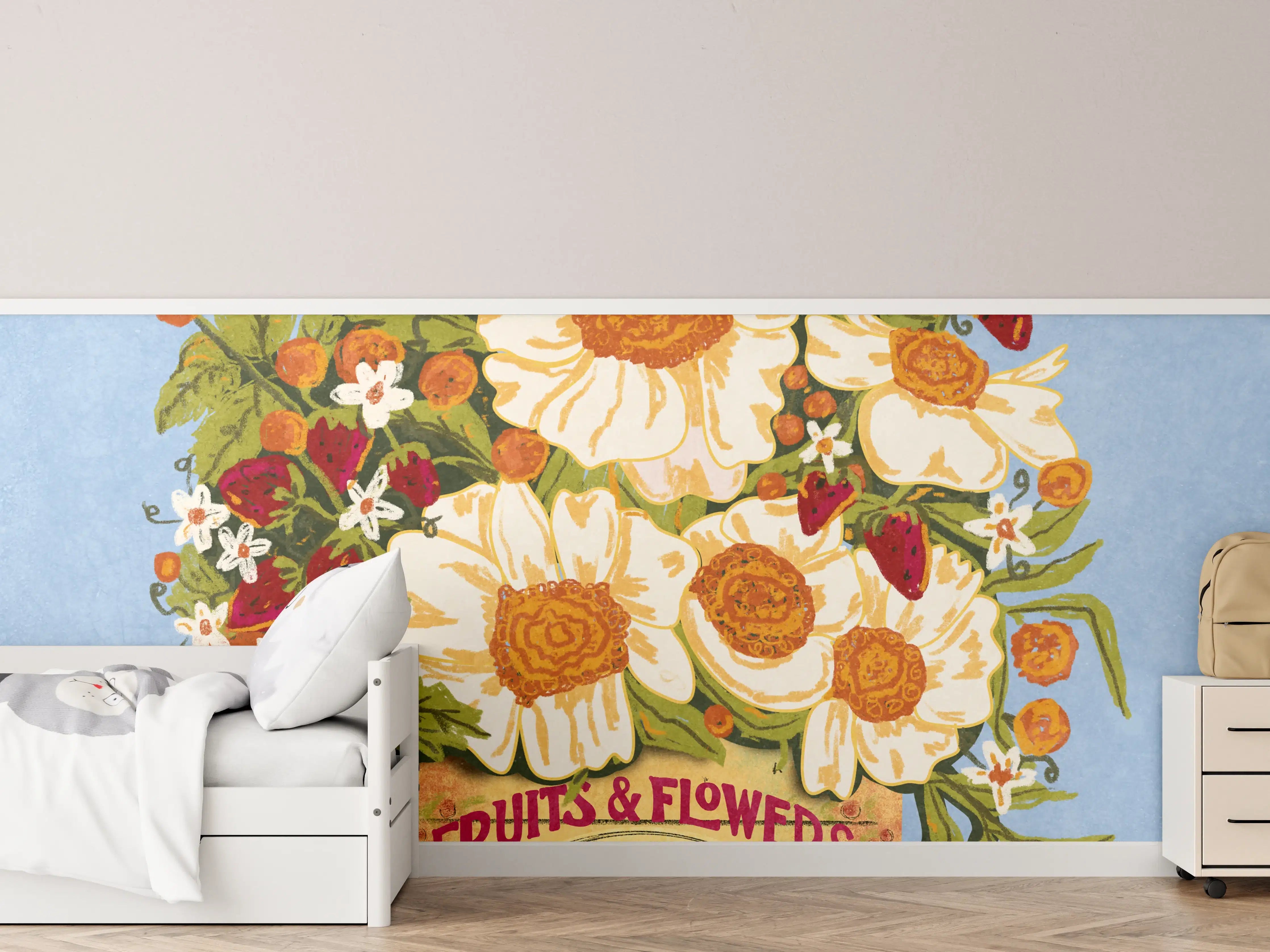 Kinderzimmer Wandgestaltung - Vintage Blumenillustration Bunt