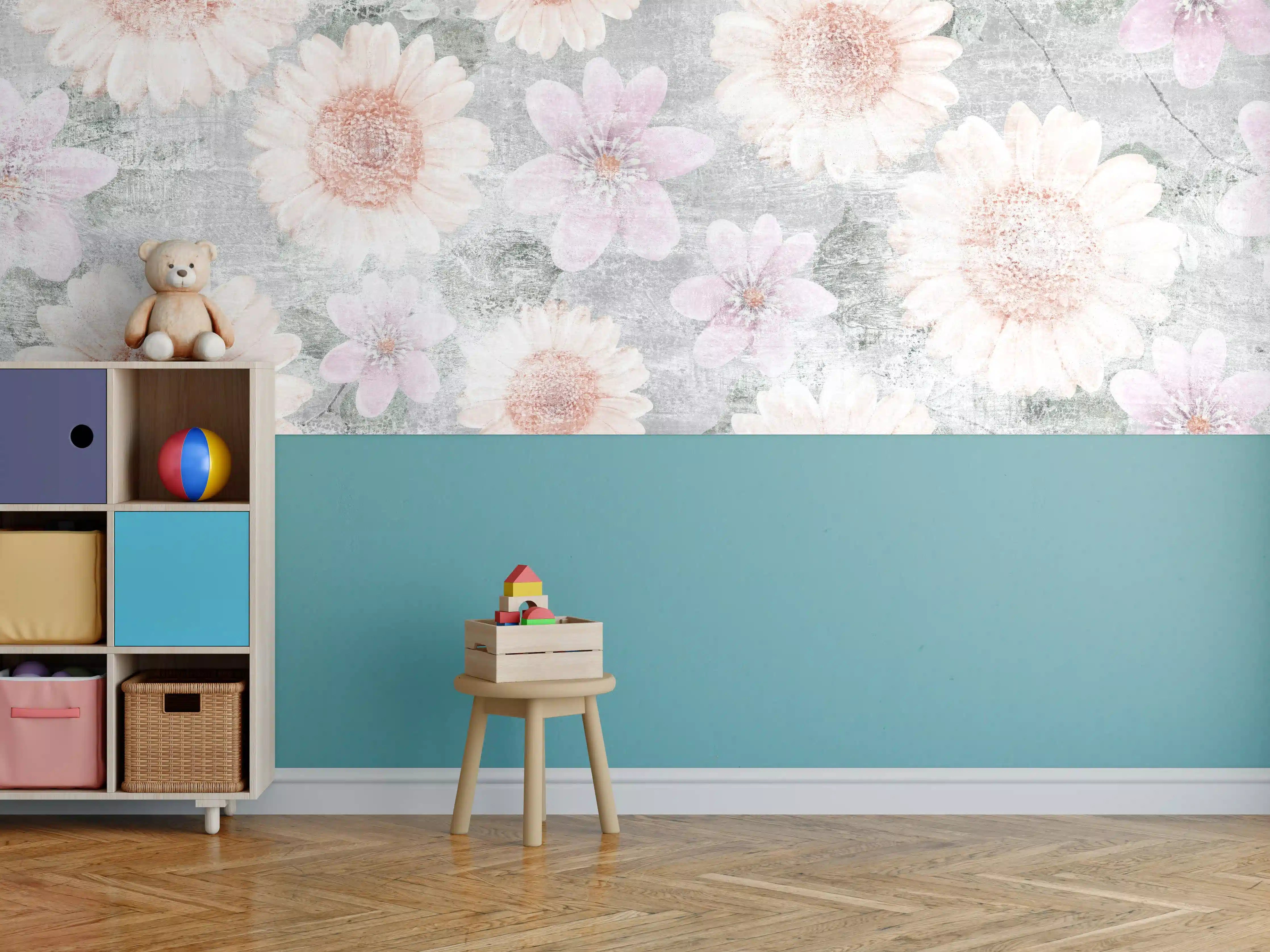 Kinderzimmer Wandgestaltung - Vintage Blumenkunst  - Zeichnung