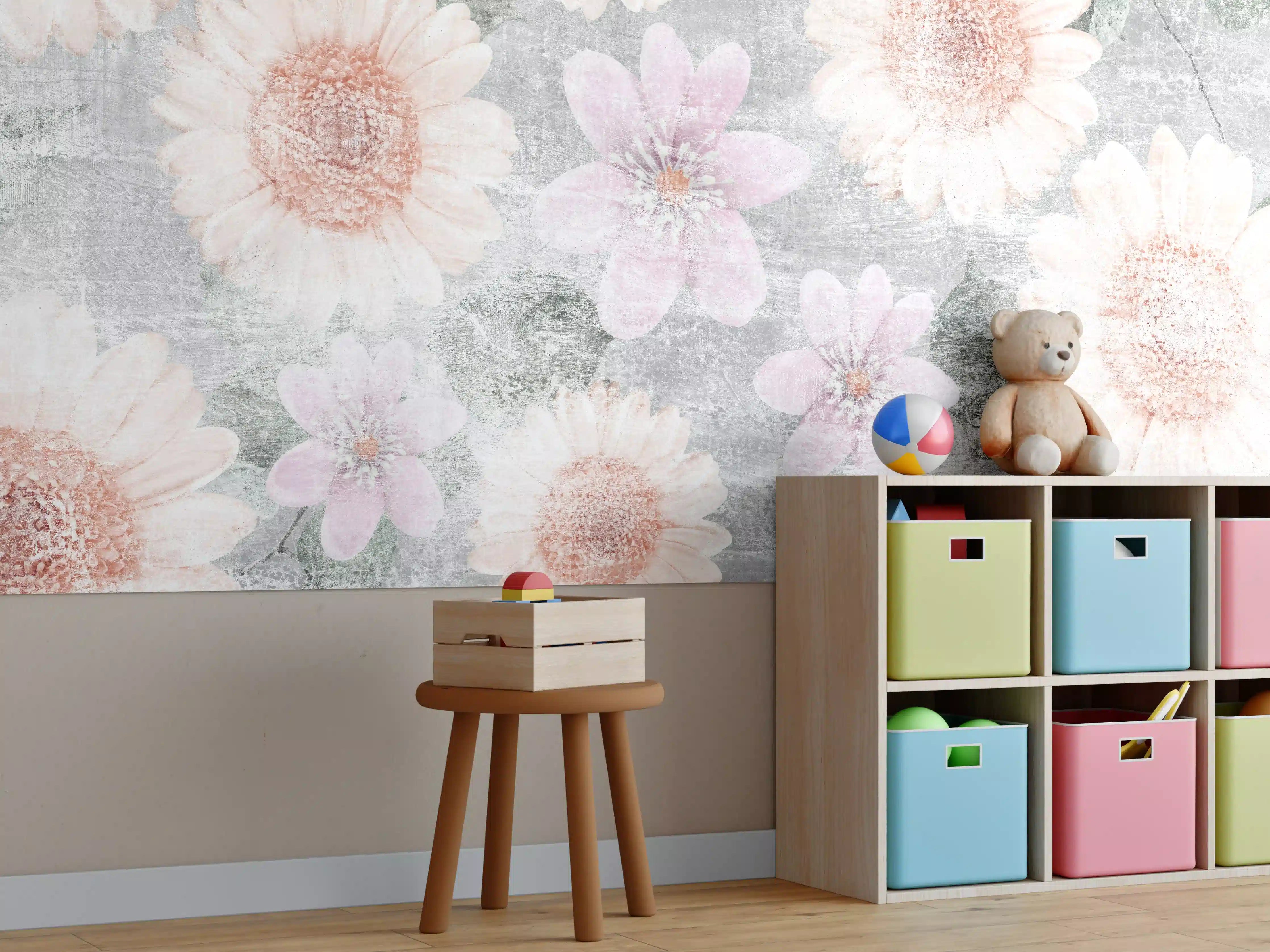 Kinderzimmer Wandgestaltung - Vintage Blumenkunst  - Zeichnung