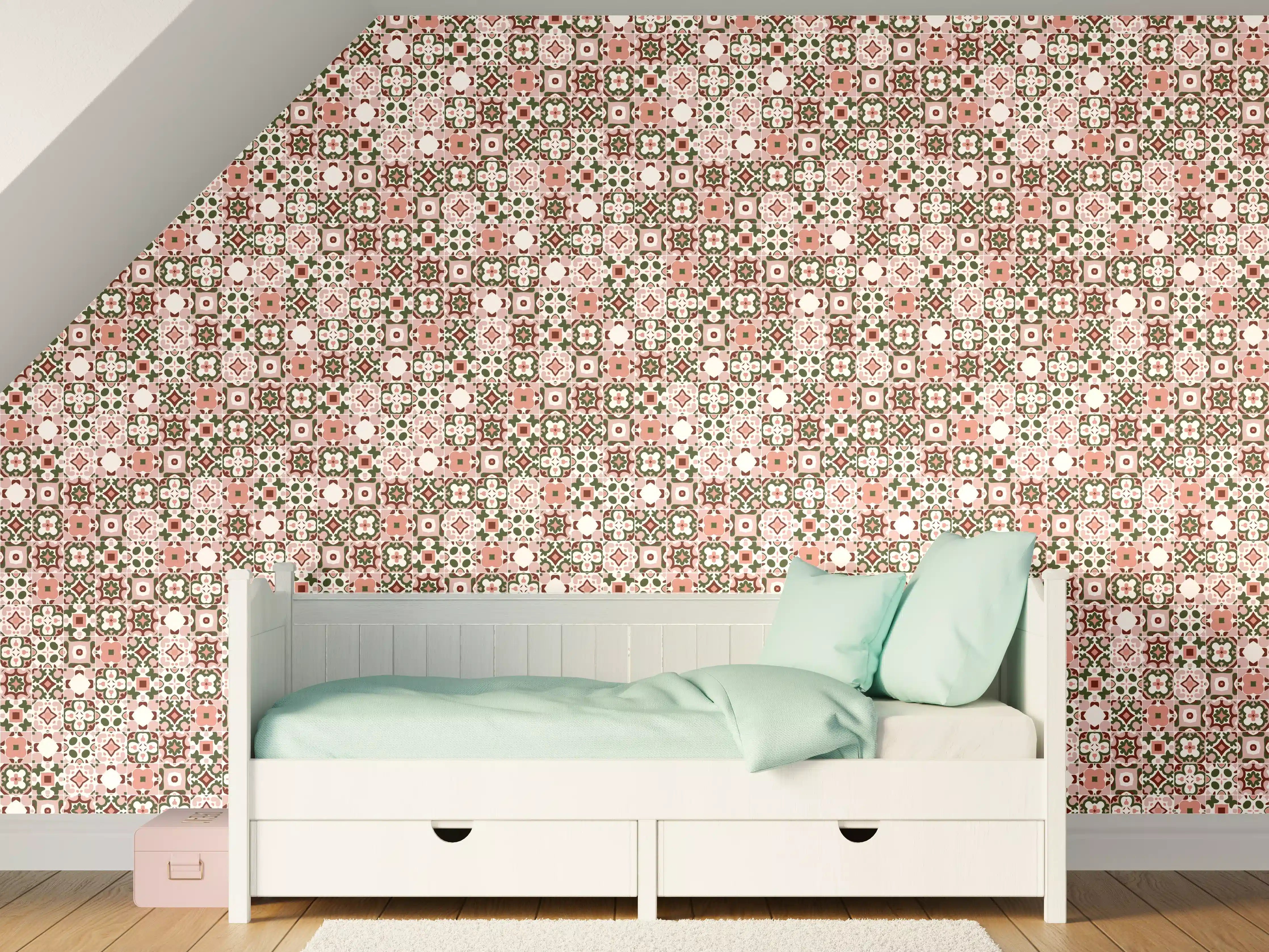 Kinderzimmer Wandgestaltung - Vintage Blumenmuster Stoff