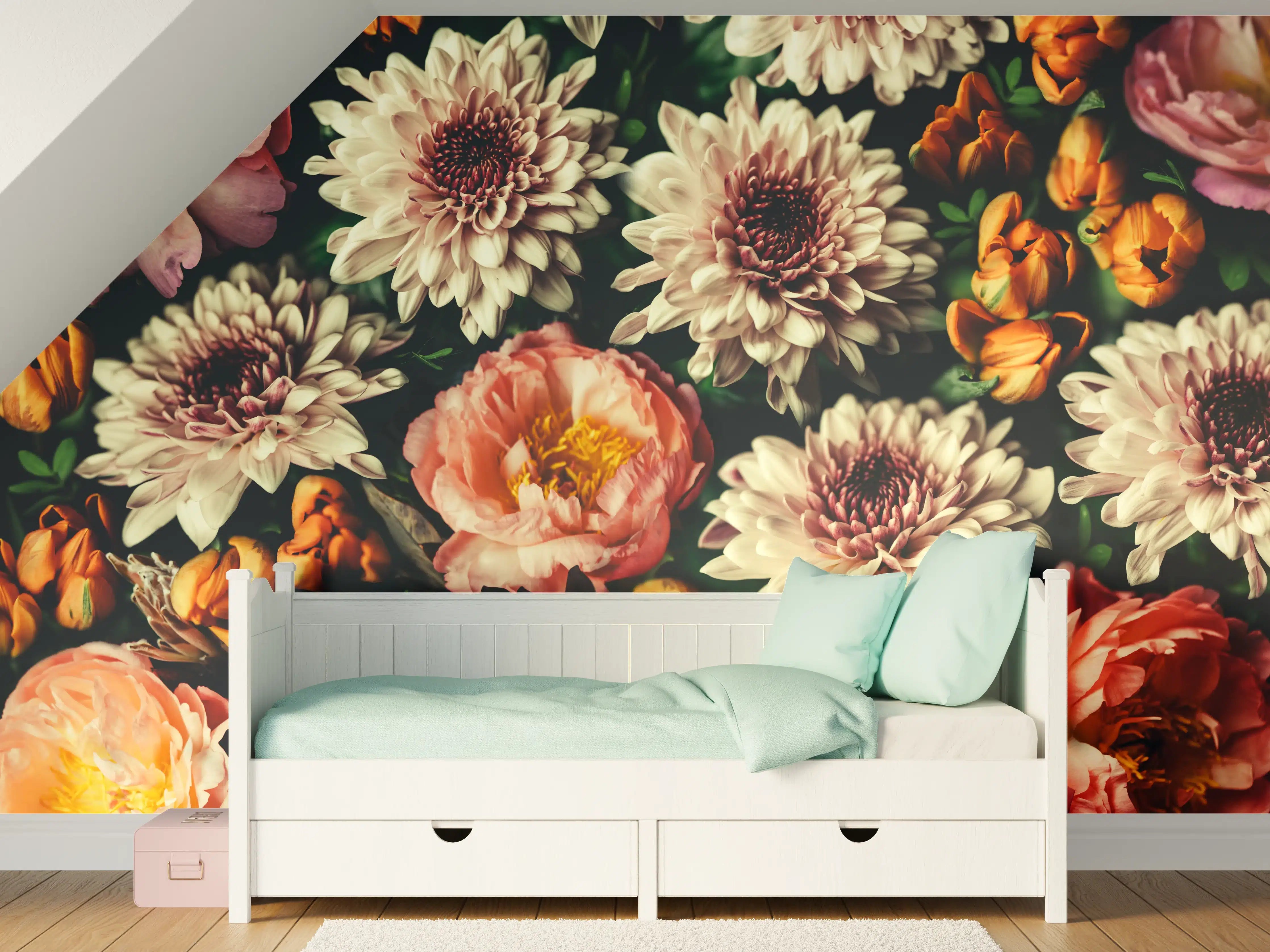 Kinderzimmer Wandgestaltung - Vintage-Bouquet mit schönen Blumen