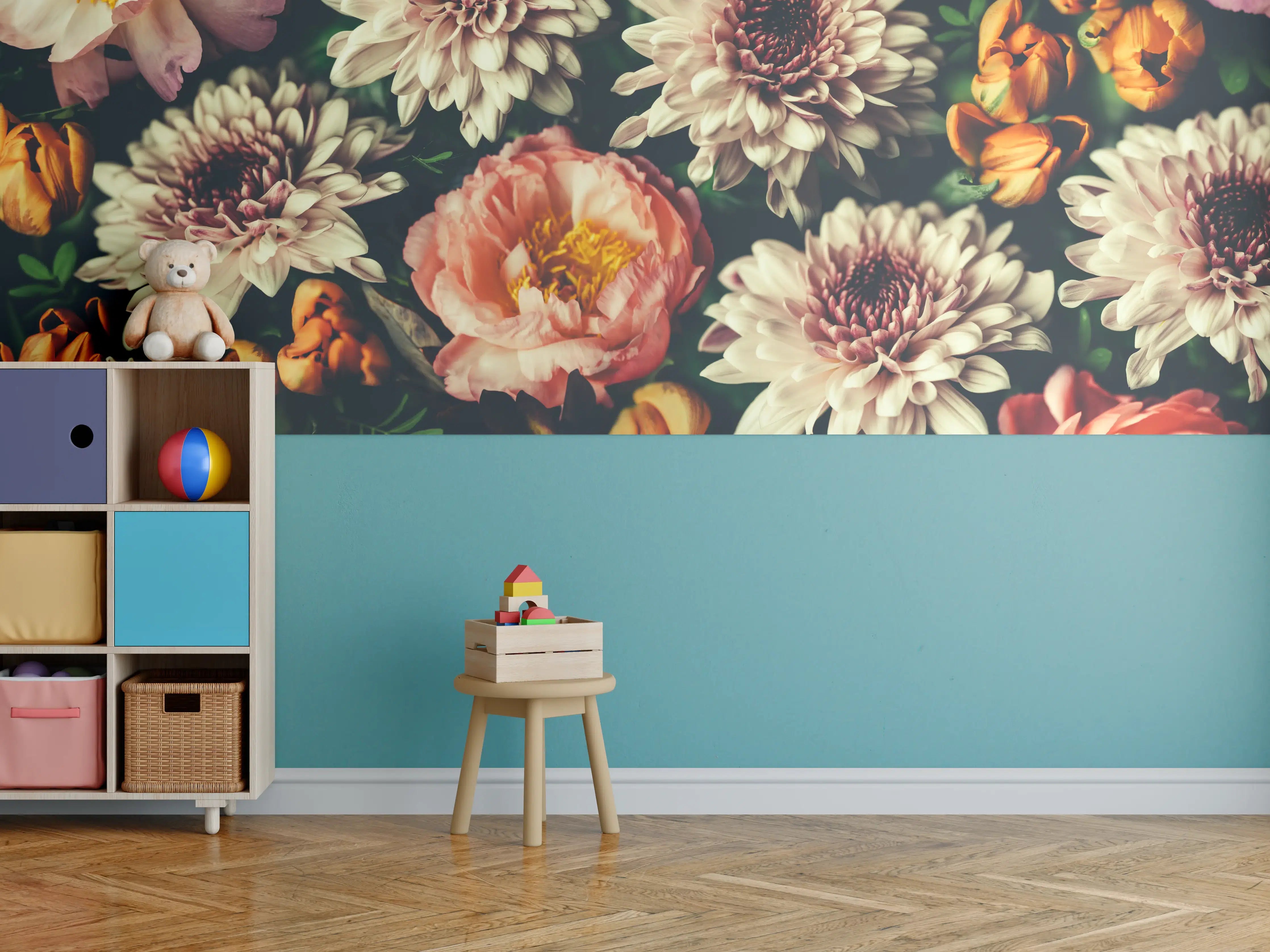 Kinderzimmer Wandgestaltung - Vintage-Bouquet mit schönen Blumen