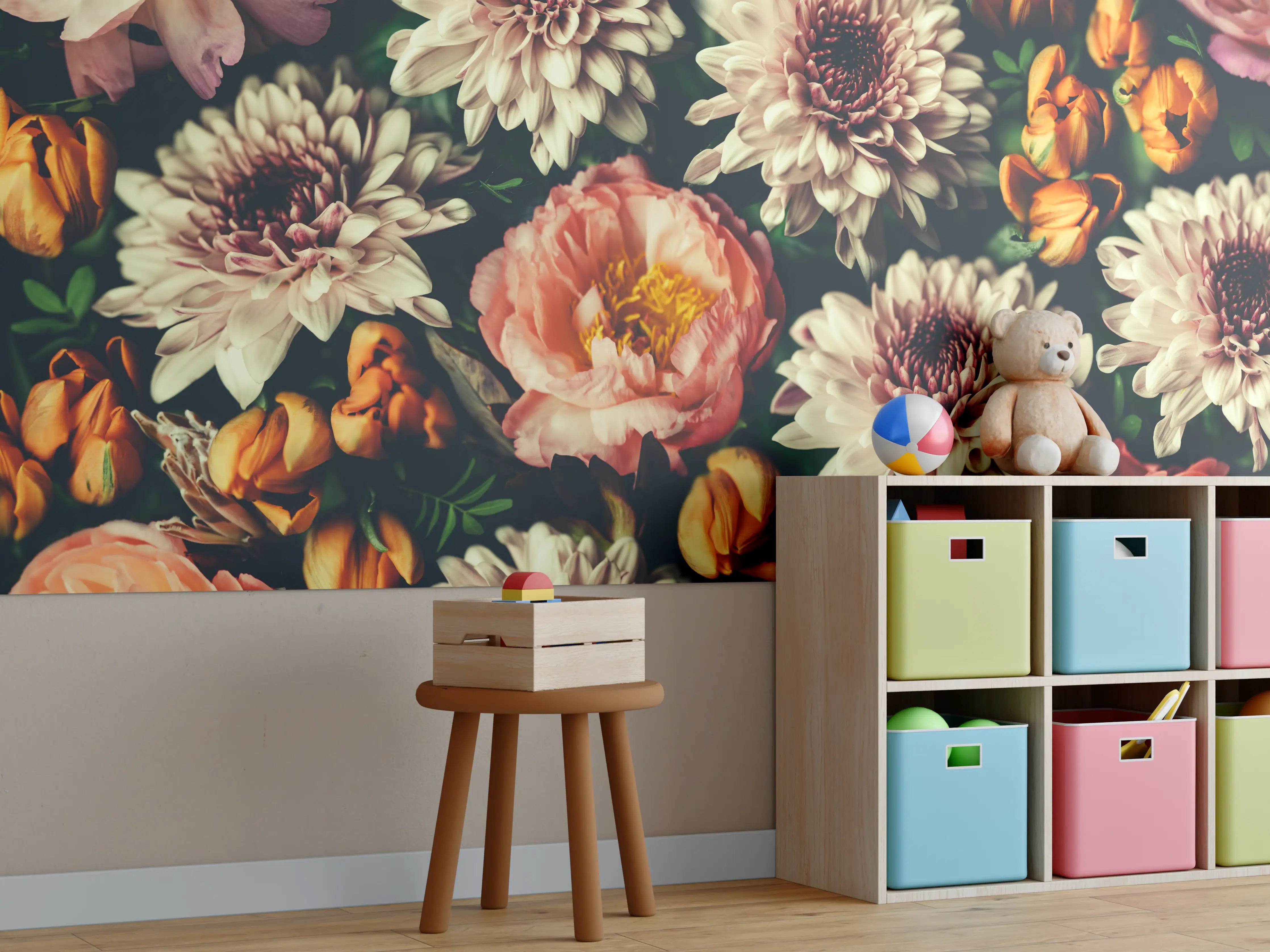 Kinderzimmer Wandgestaltung - Vintage-Bouquet mit schönen Blumen