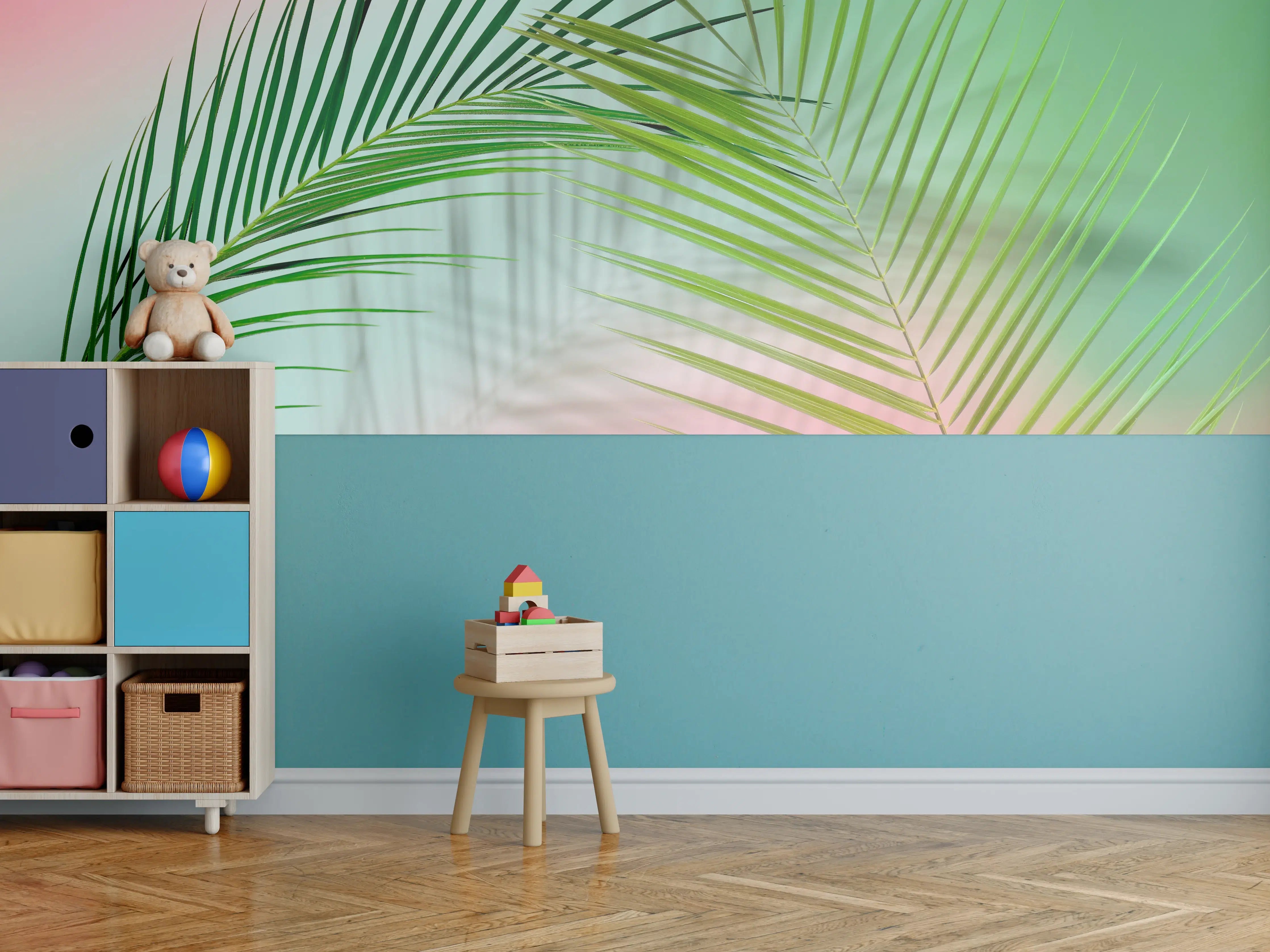 Kinderzimmer Wandgestaltung - Vintage Darstellung von Palmzweigen