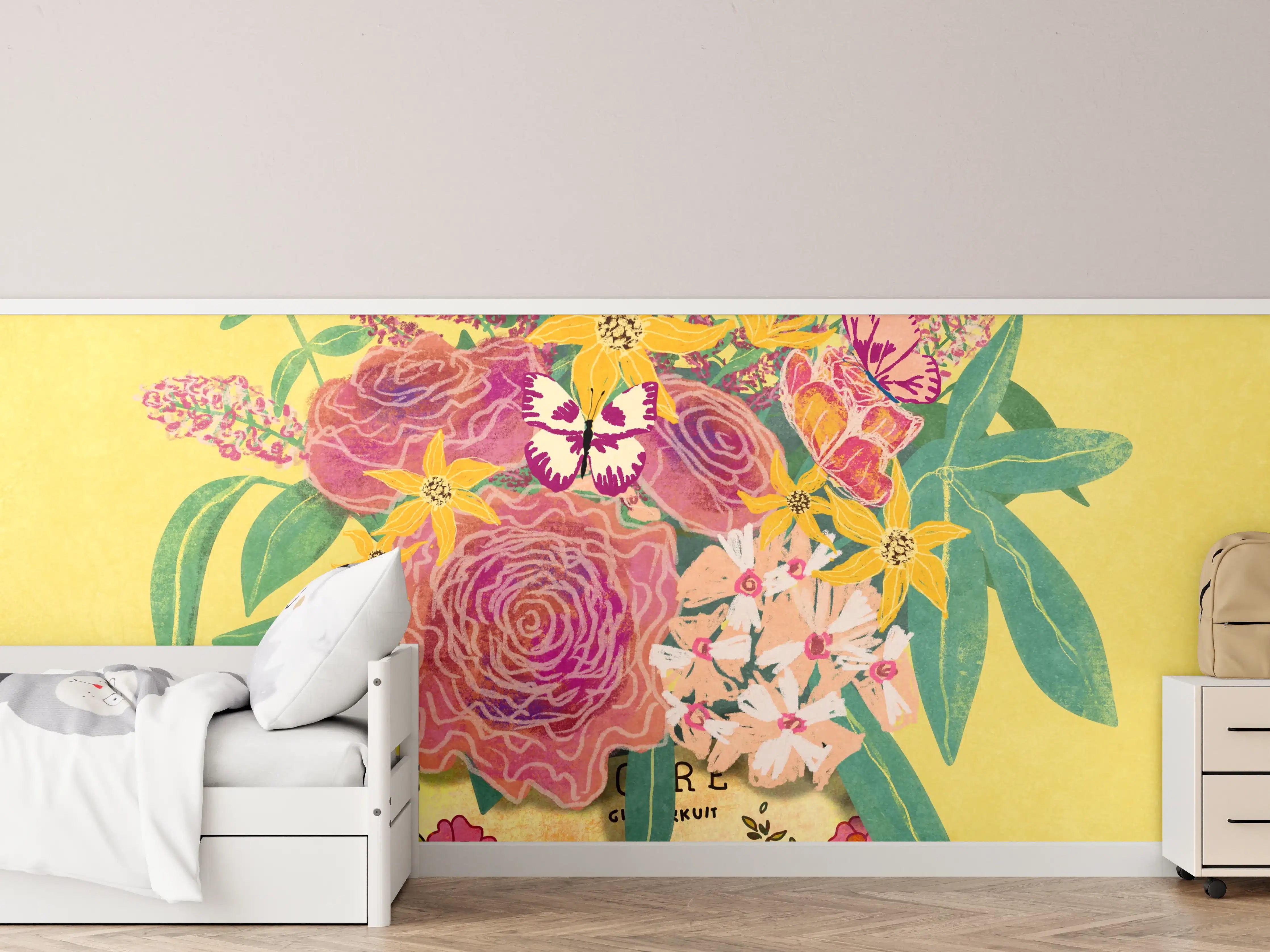 Kinderzimmer Wandgestaltung - Vintage-Gelb Blumen Honigdose