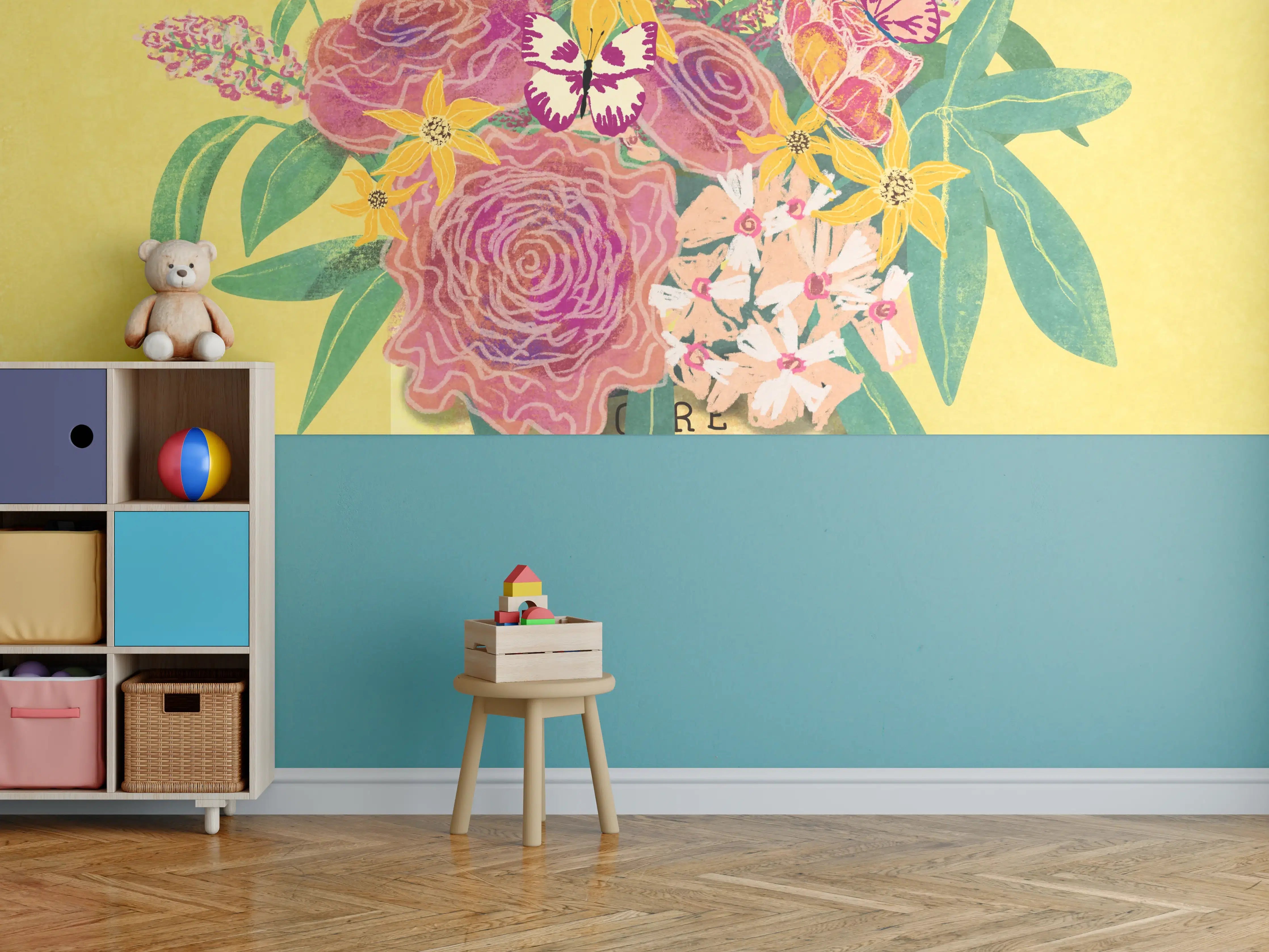 Kinderzimmer Wandgestaltung - Vintage-Gelb Blumen Honigdose