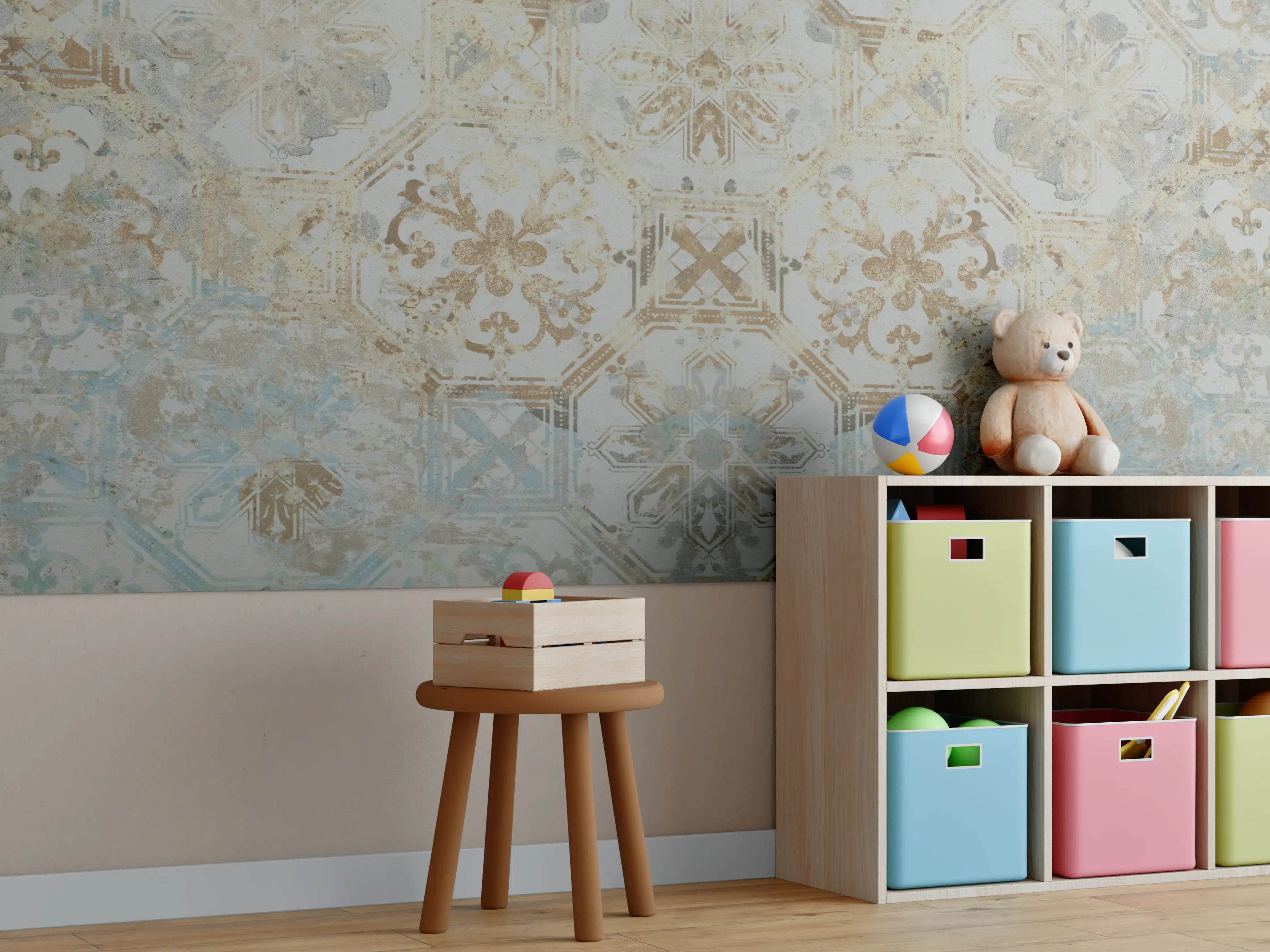 Kinderzimmer Wandgestaltung - Vintage Tapetenmuster