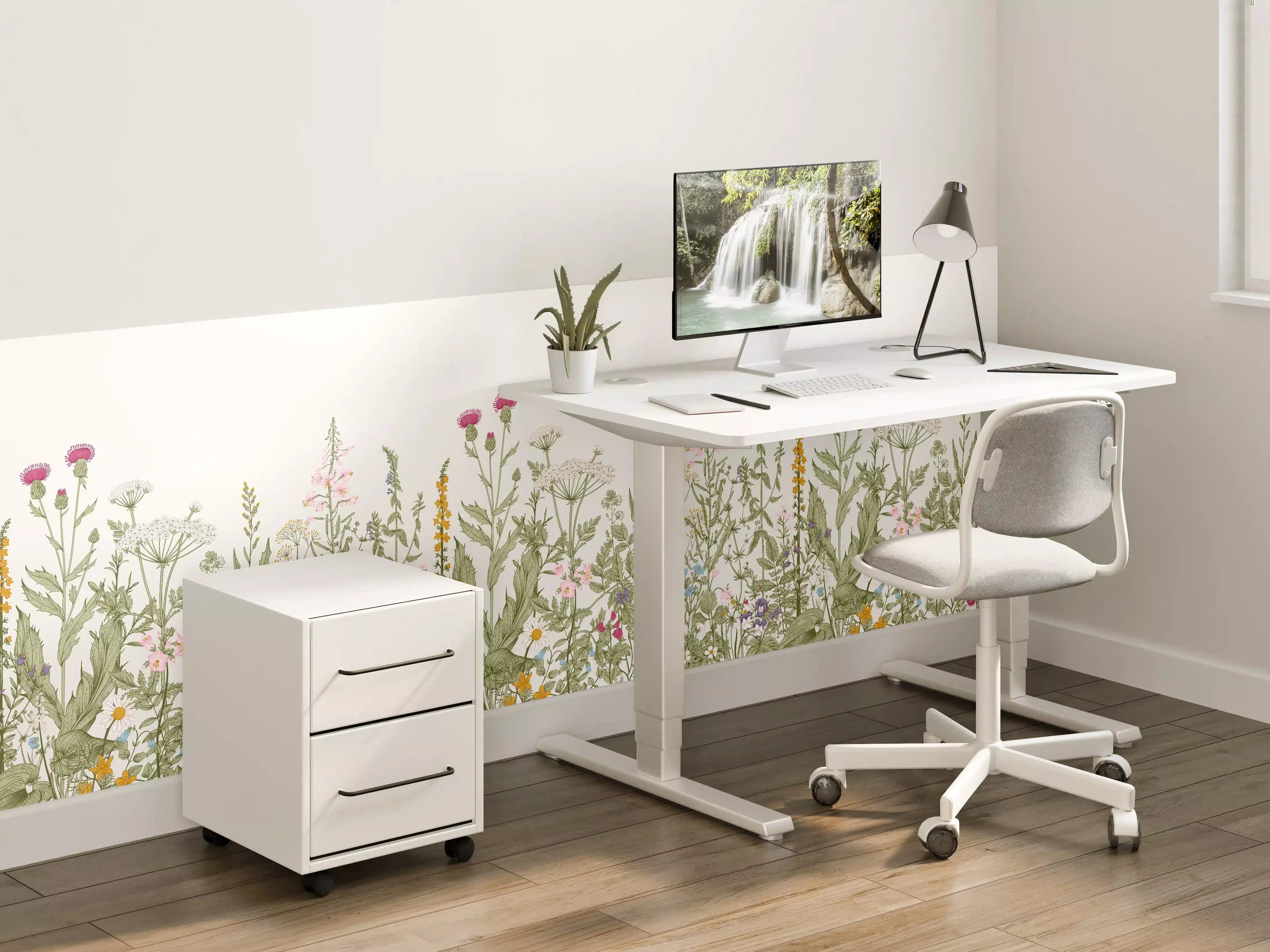 Kinderzimmer Wandgestaltung - Vintage Wiesenblumen Bordüre Beige-Grün