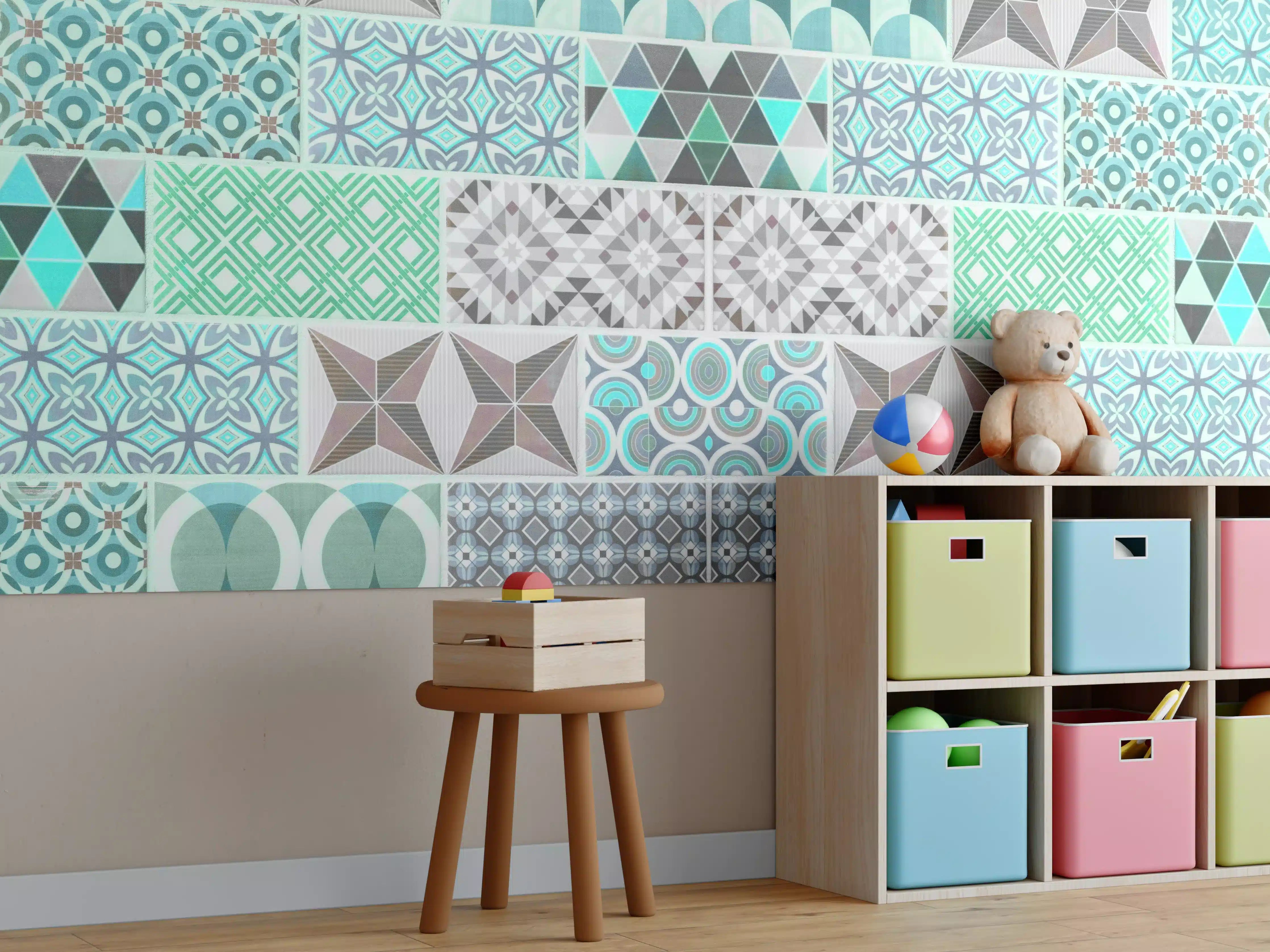 Kinderzimmer Wandgestaltung - Vintage geometrisch Mosaik