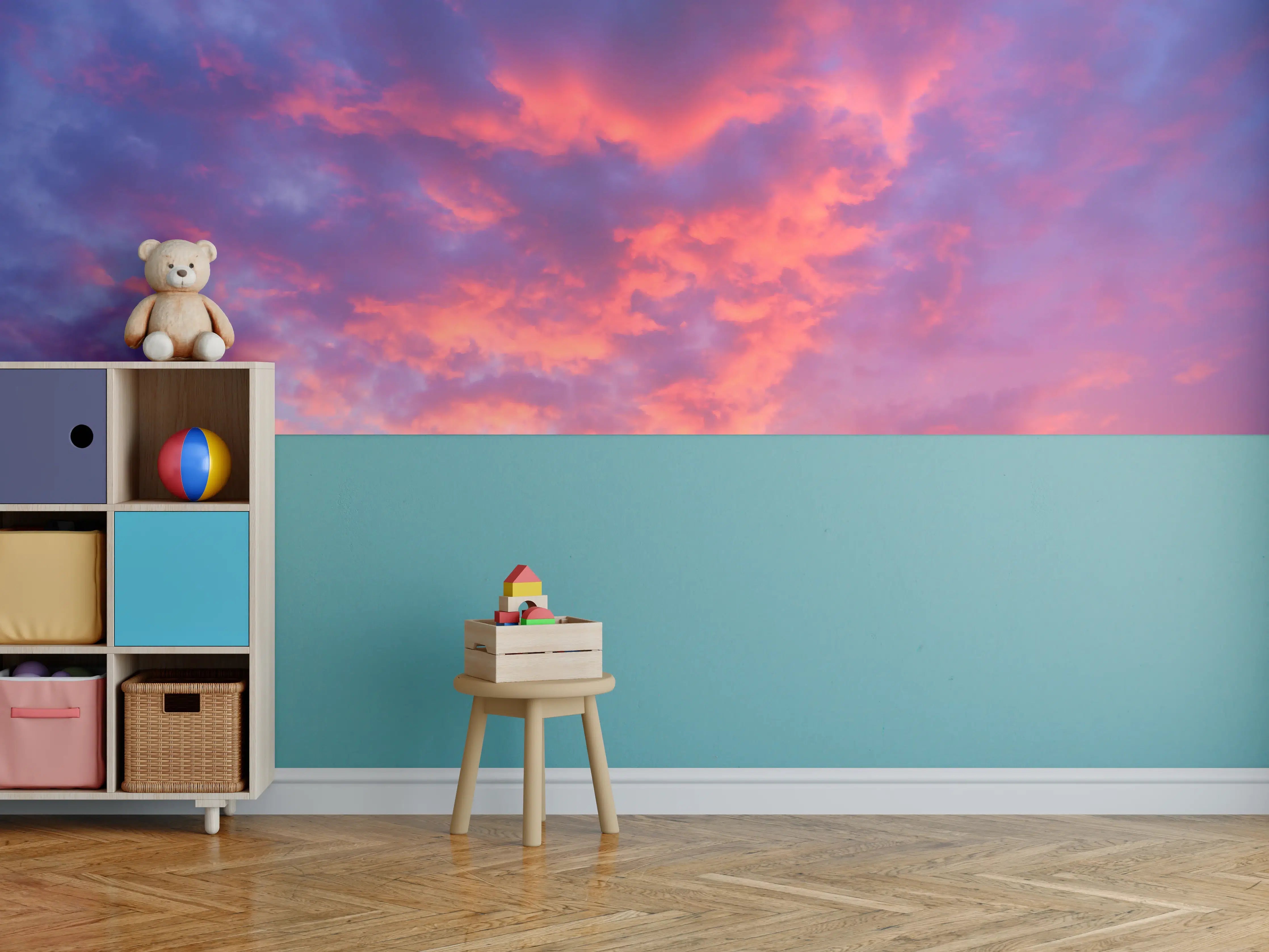 Kinderzimmer Wandgestaltung - Violett-Pinker Sonnenuntergang