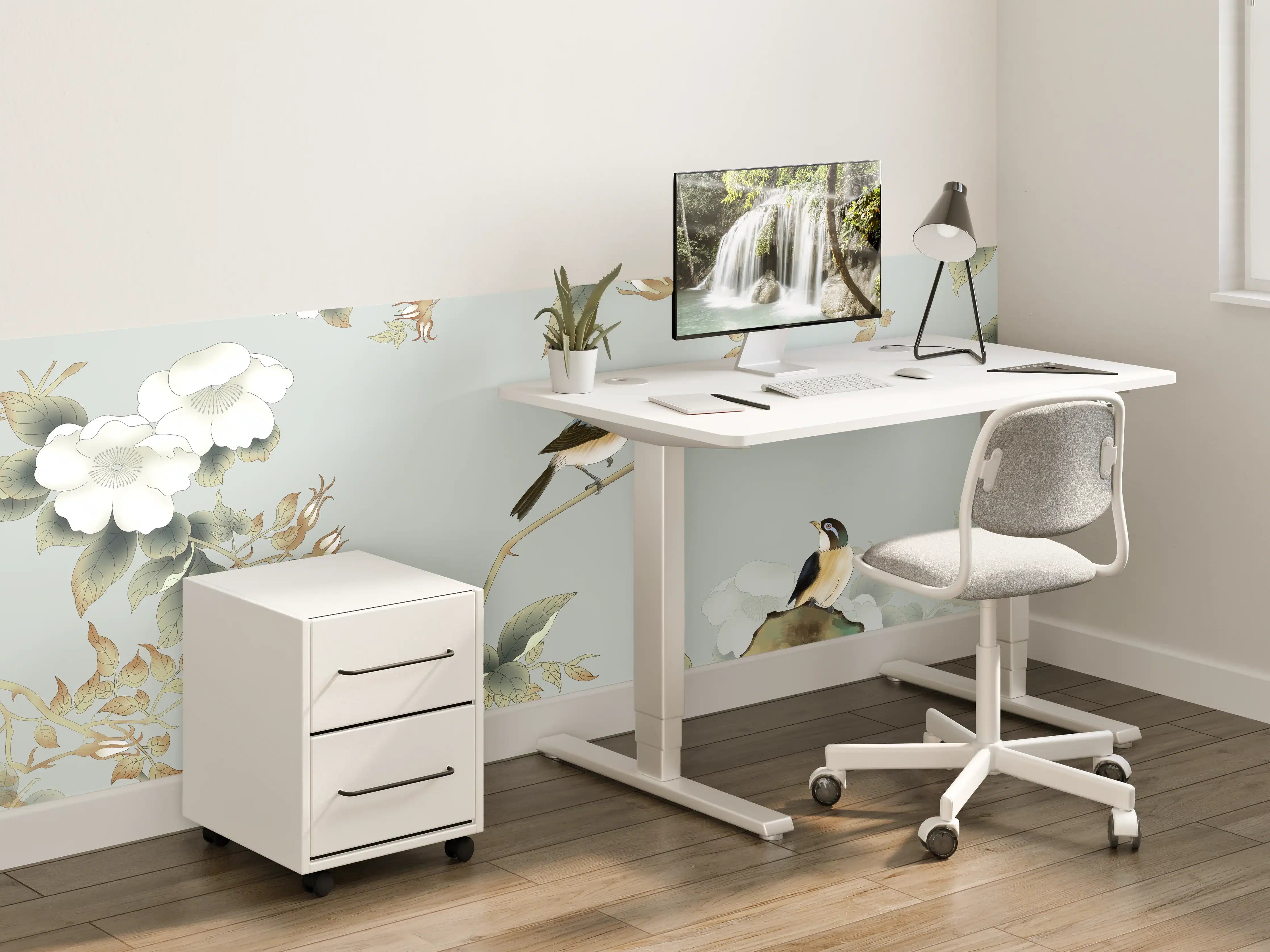 Kinderzimmer Wandgestaltung - Vögel Natur Illustration auf grauem Hintergrund