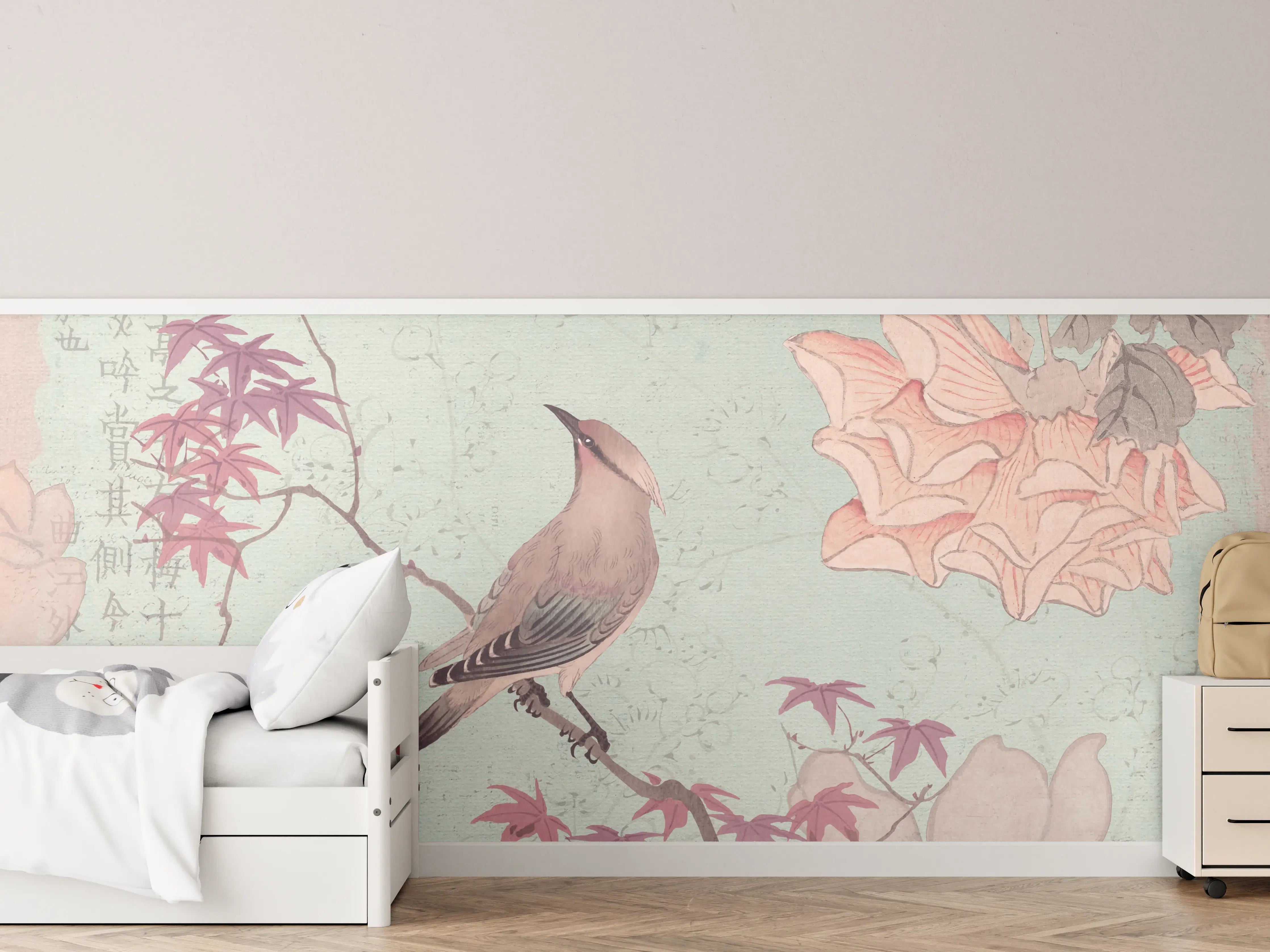 Kinderzimmer Wandgestaltung - Vogel Zeichnung - Rosa