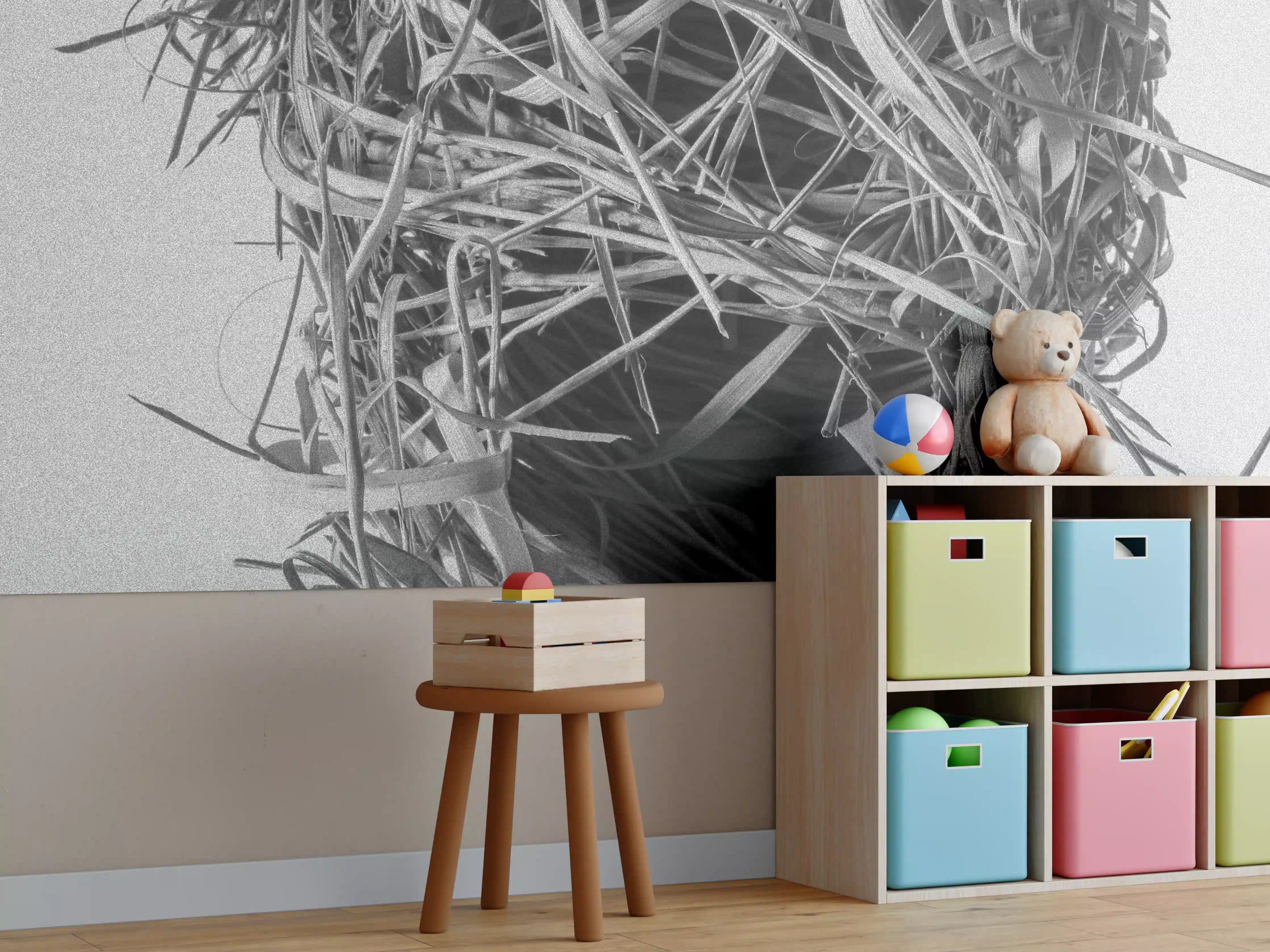 Kinderzimmer Wandgestaltung - Vogelnest - schwarz-weiß