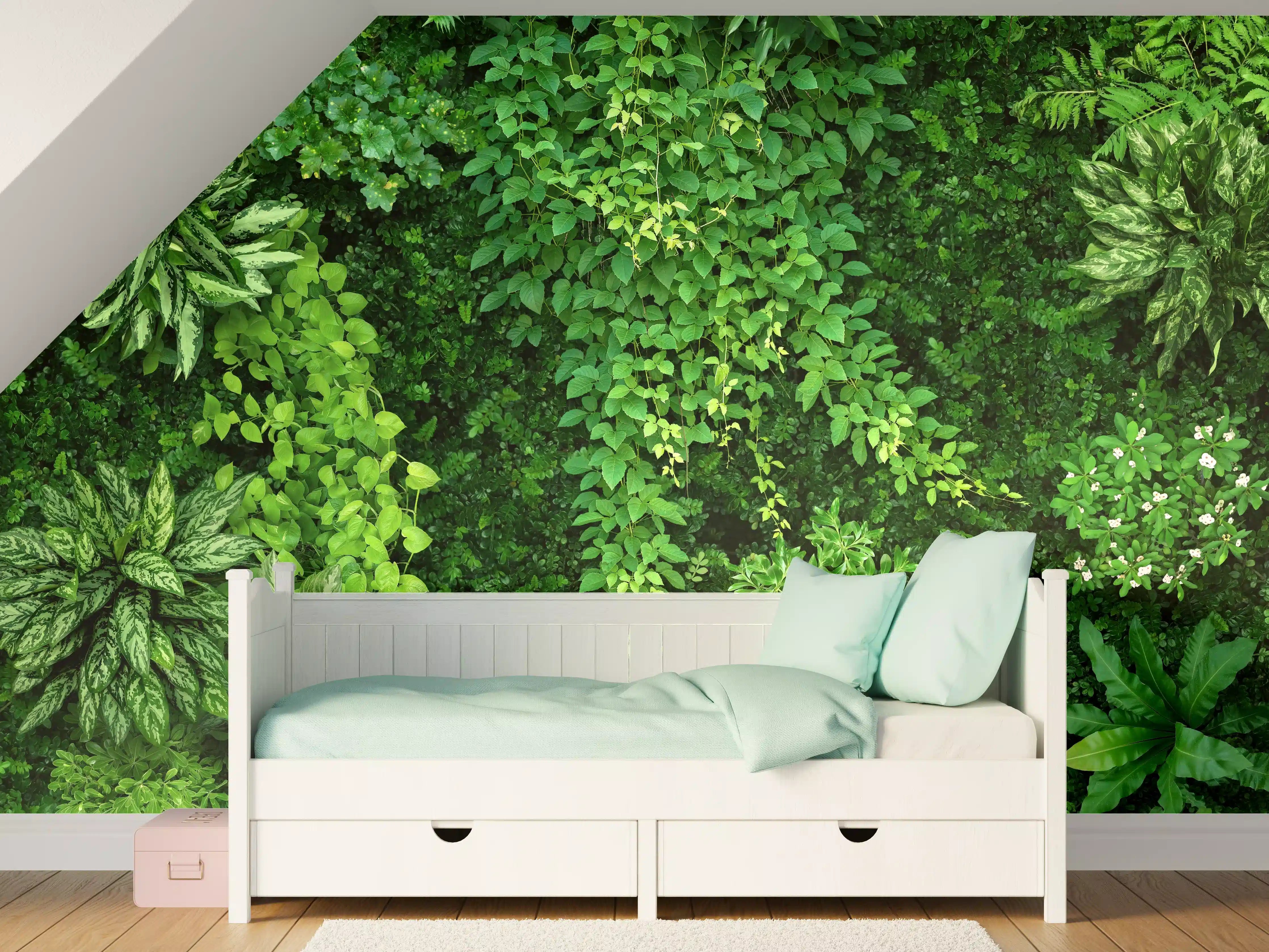 Kinderzimmer Wandgestaltung - Vogelperspektive auf offenen Waldbereich