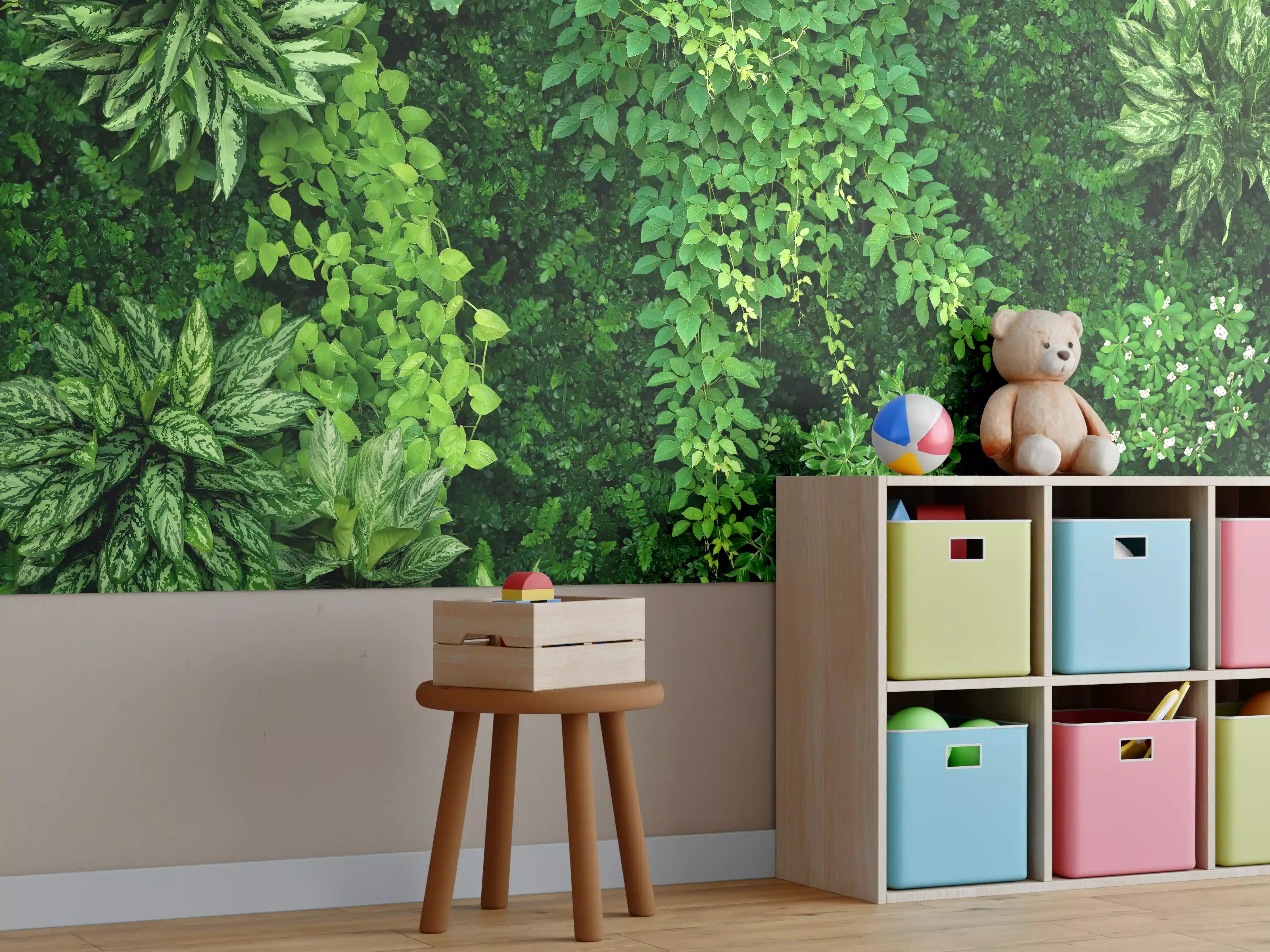 Kinderzimmer Wandgestaltung - Vogelperspektive auf offenen Waldbereich