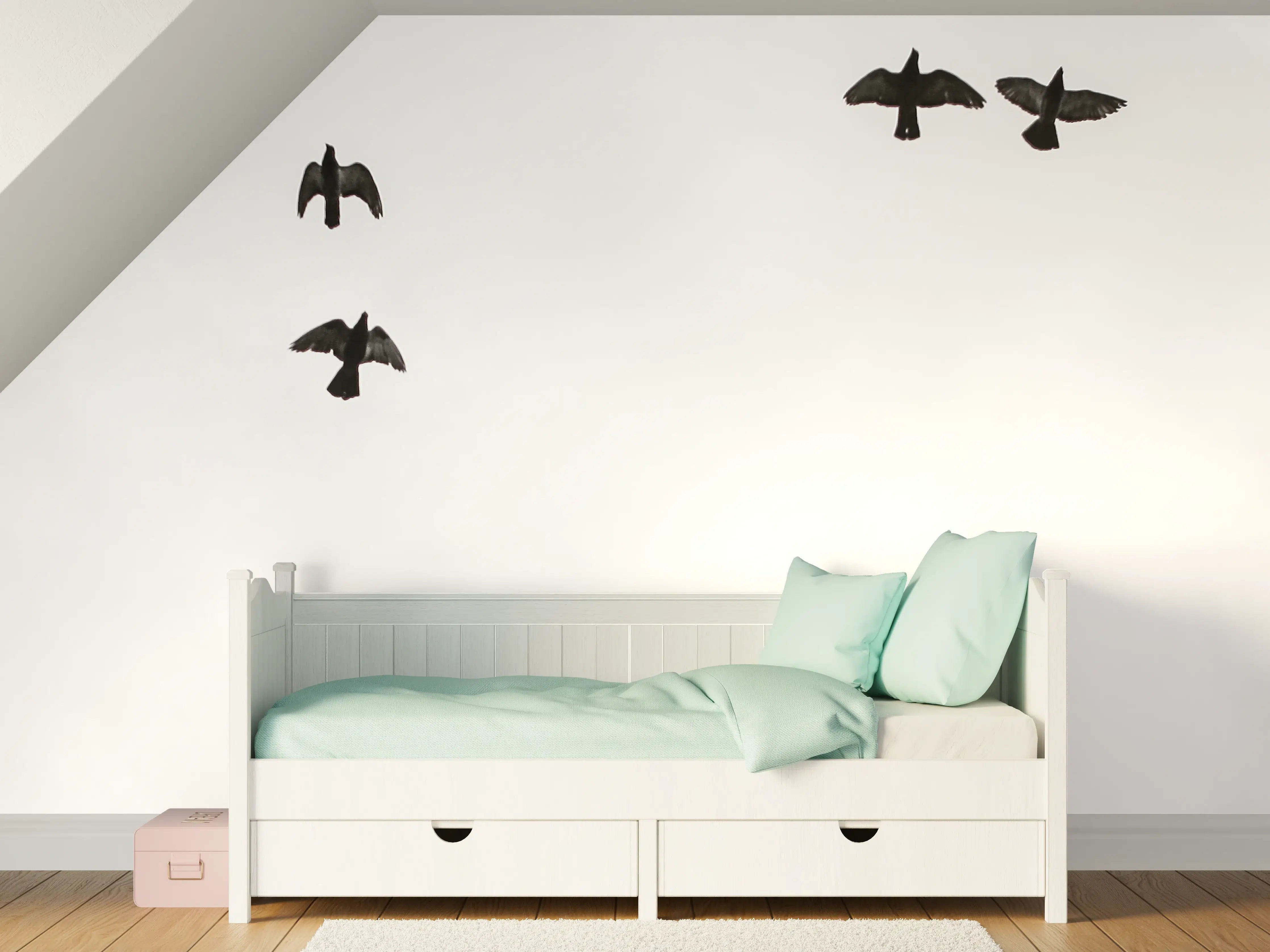 Kinderzimmer Wandgestaltung - Vogelschwarm - schwarz-weiß