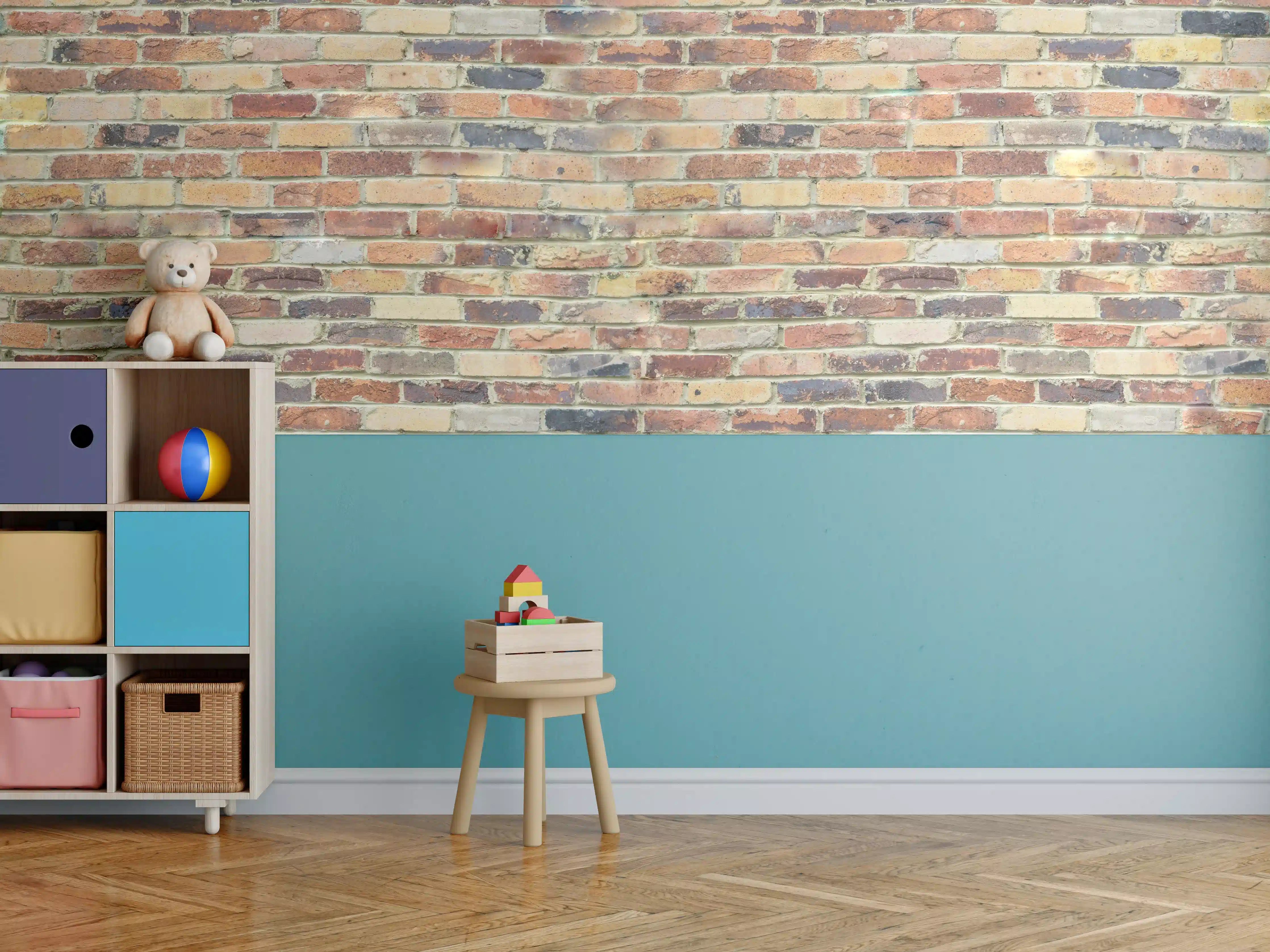 Kinderzimmer Wandgestaltung - Wand aus farbigen Ziegeln