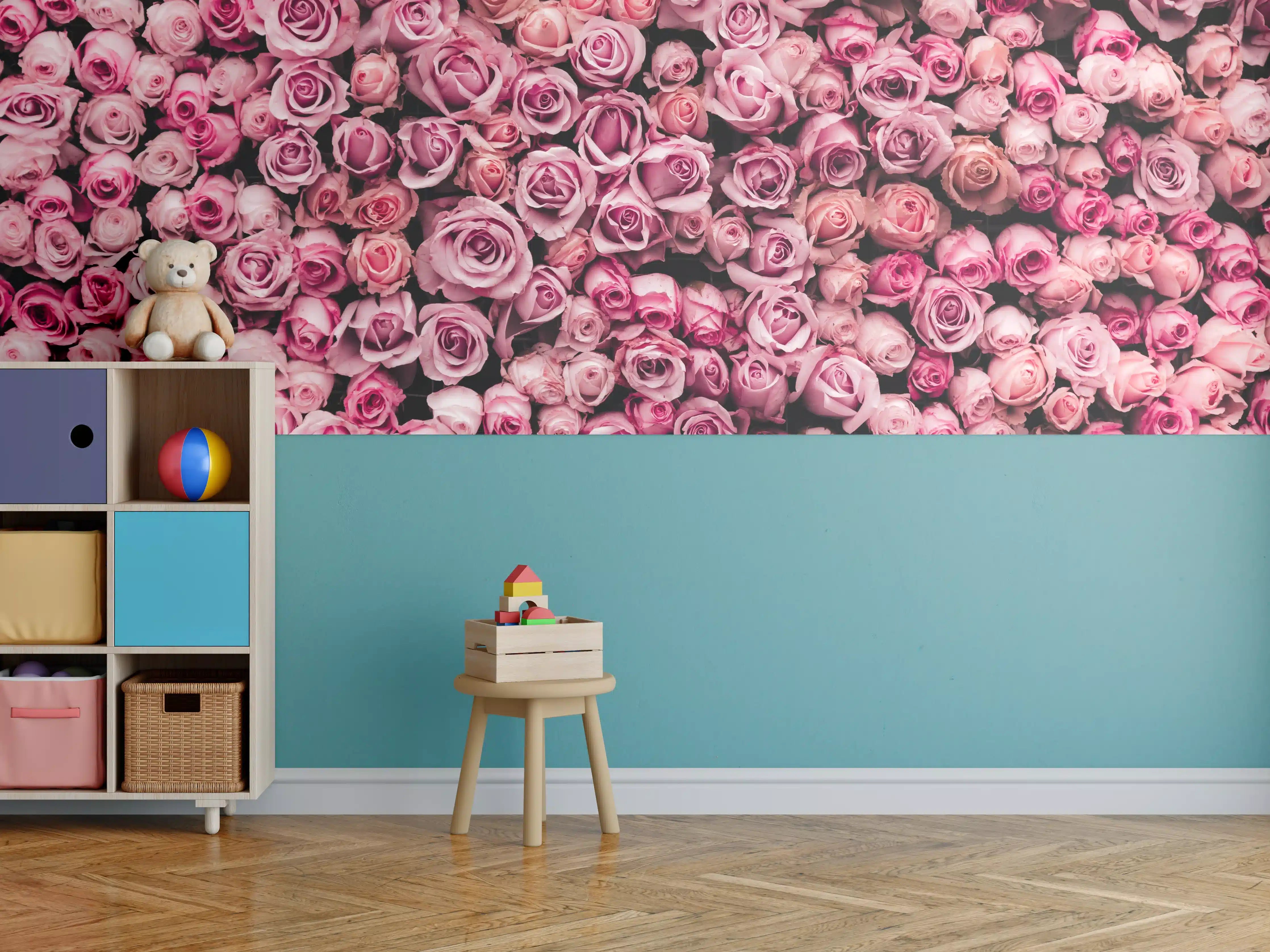 Kinderzimmer Wandgestaltung - Wand aus frischen Rosen