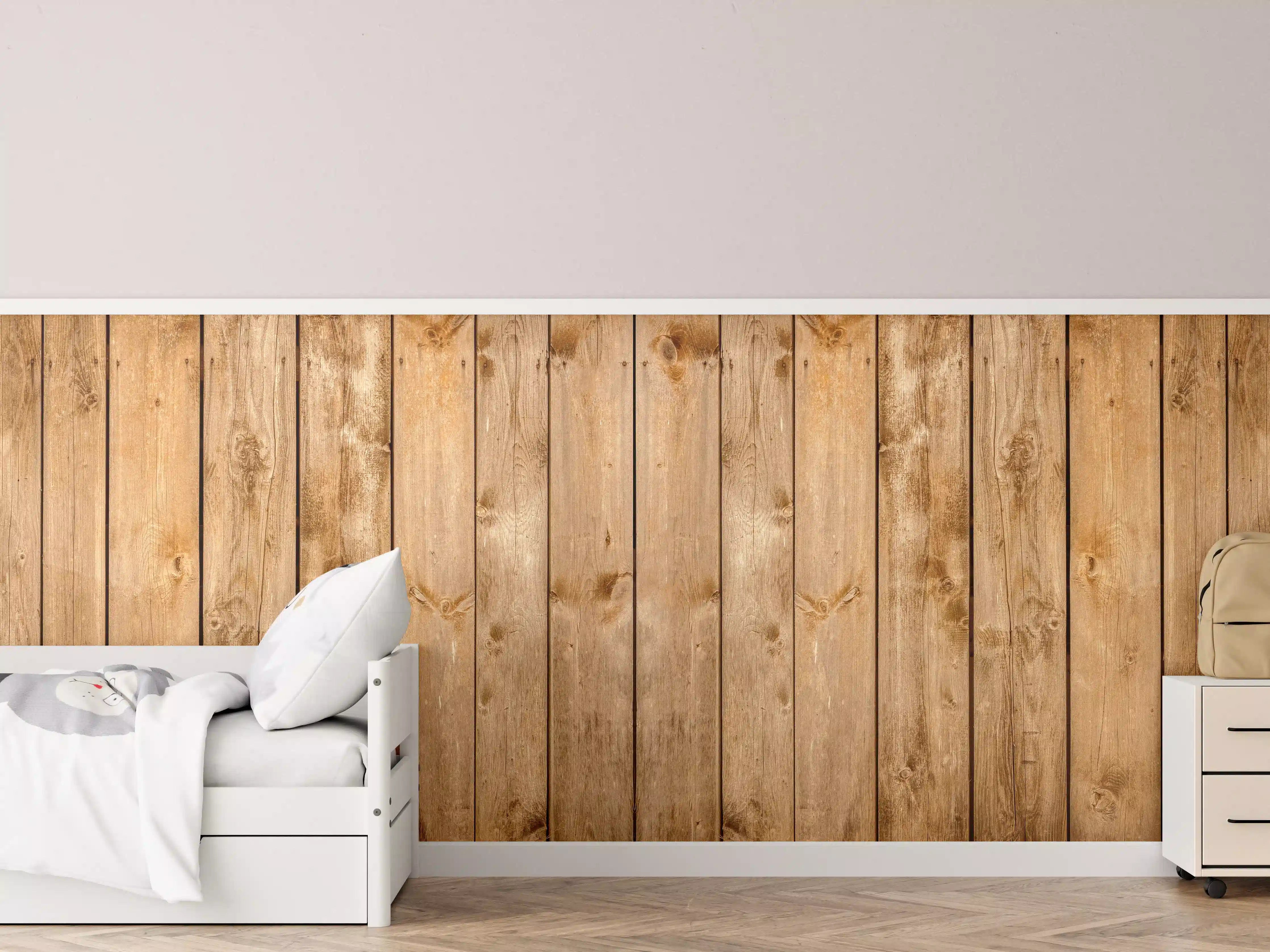 Kinderzimmer Wandgestaltung - Warme Brauntöne mit Grauweißer Optik