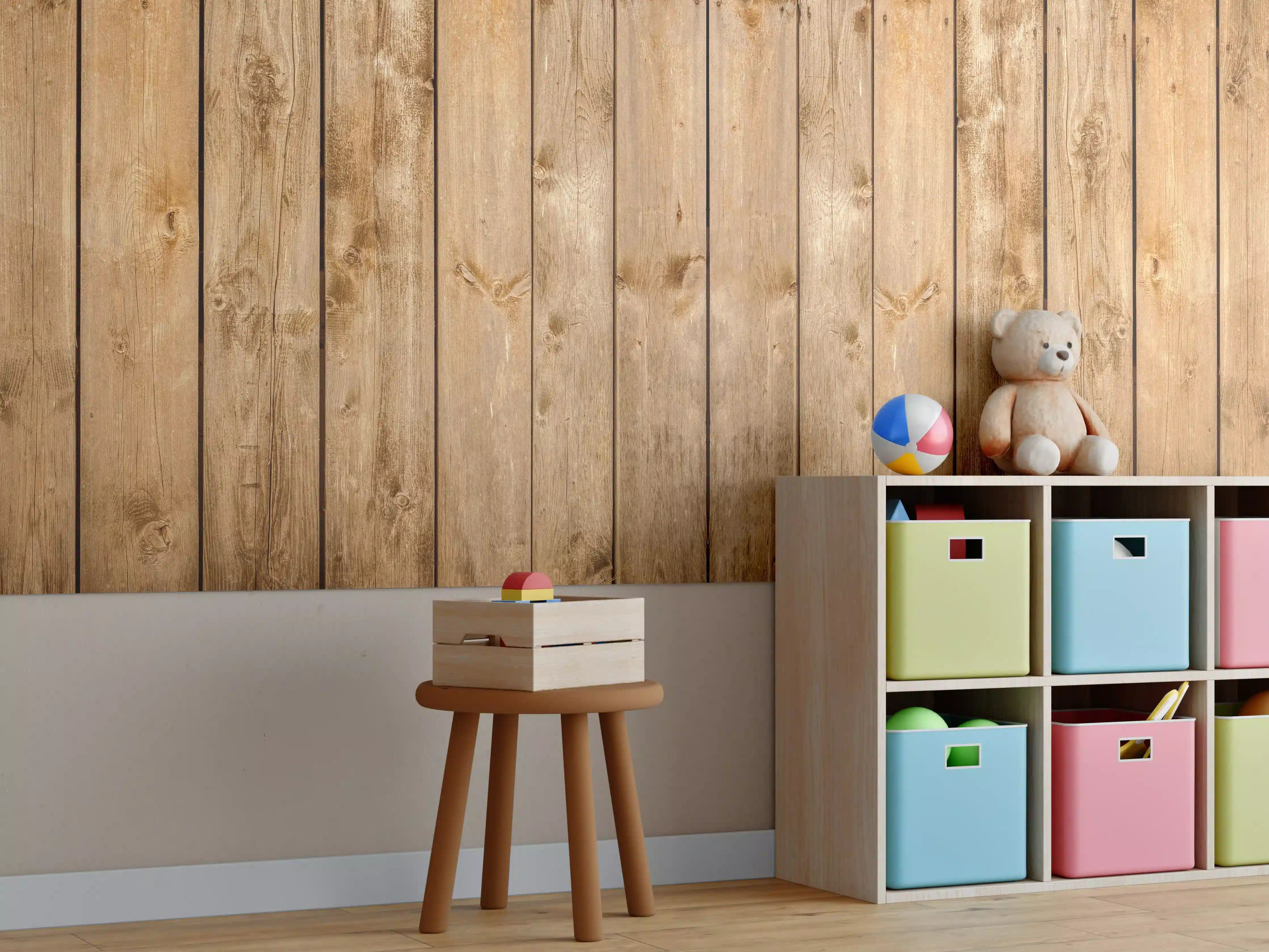 Kinderzimmer Wandgestaltung - Warme Brauntöne mit Grauweißer Optik