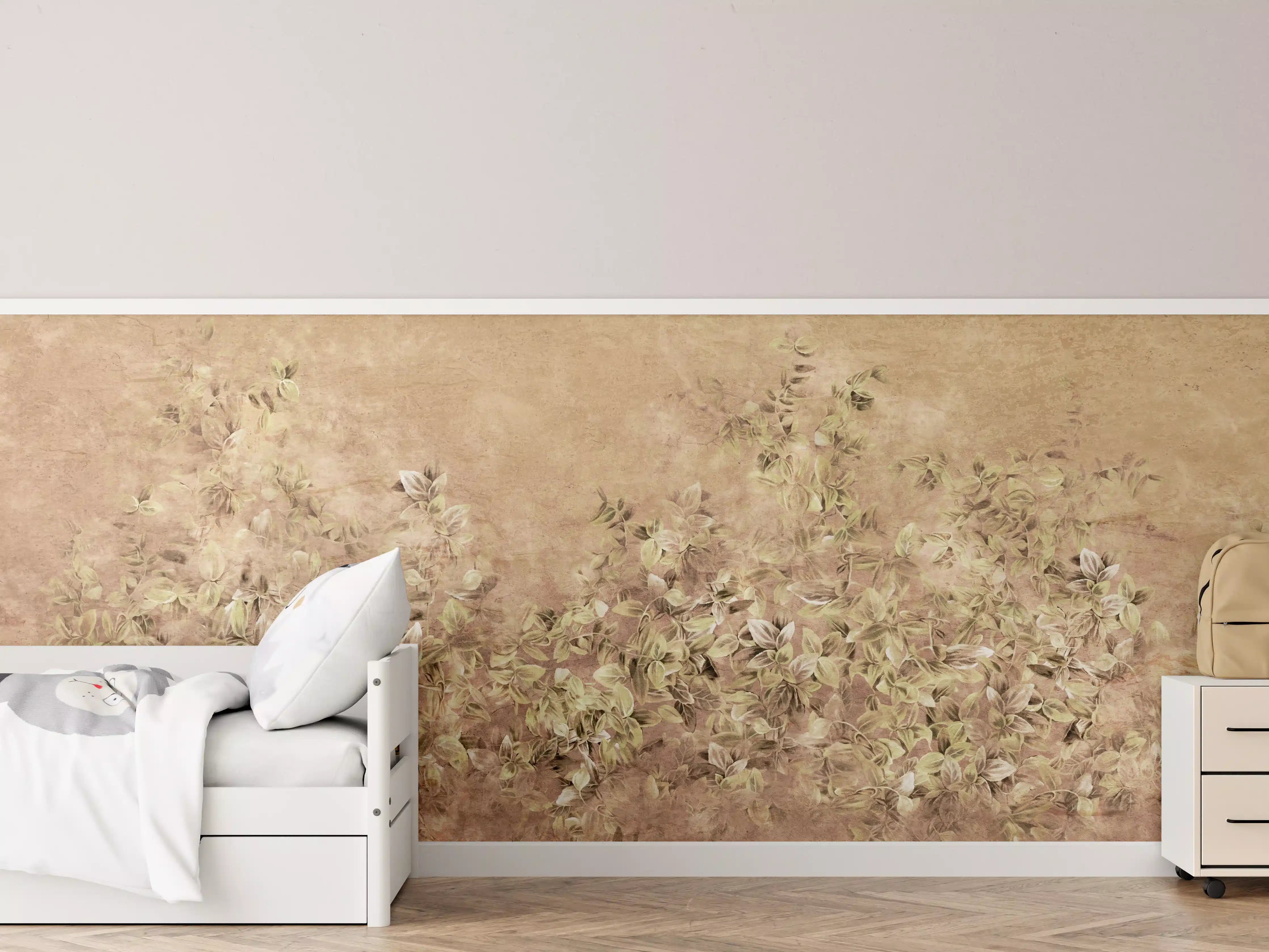 Kinderzimmer Wandgestaltung - Warme Erdtöne mit zarter Blumenmalerei