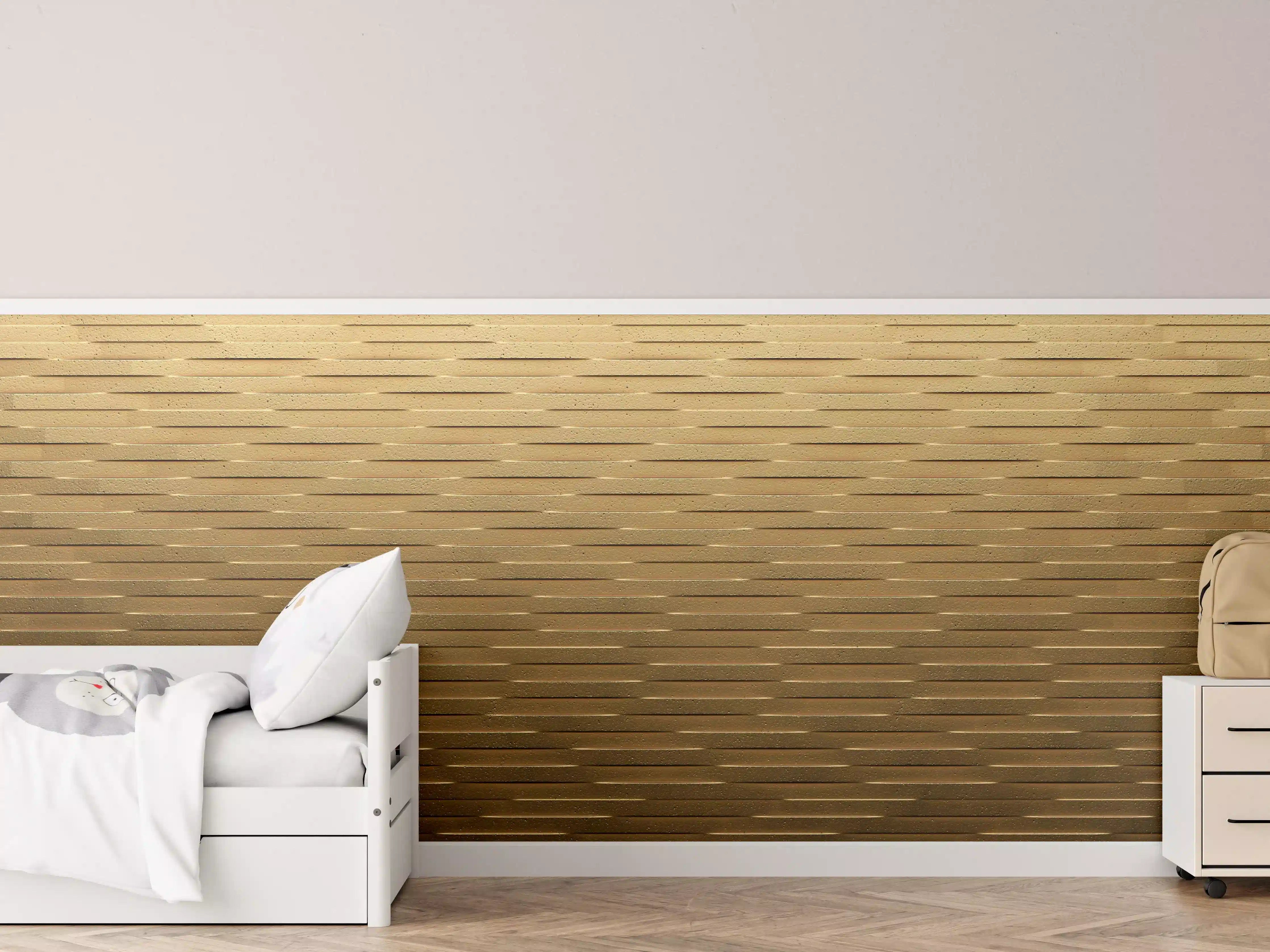Kinderzimmer Wandgestaltung - Warme Holzmaserung mit Grautönen