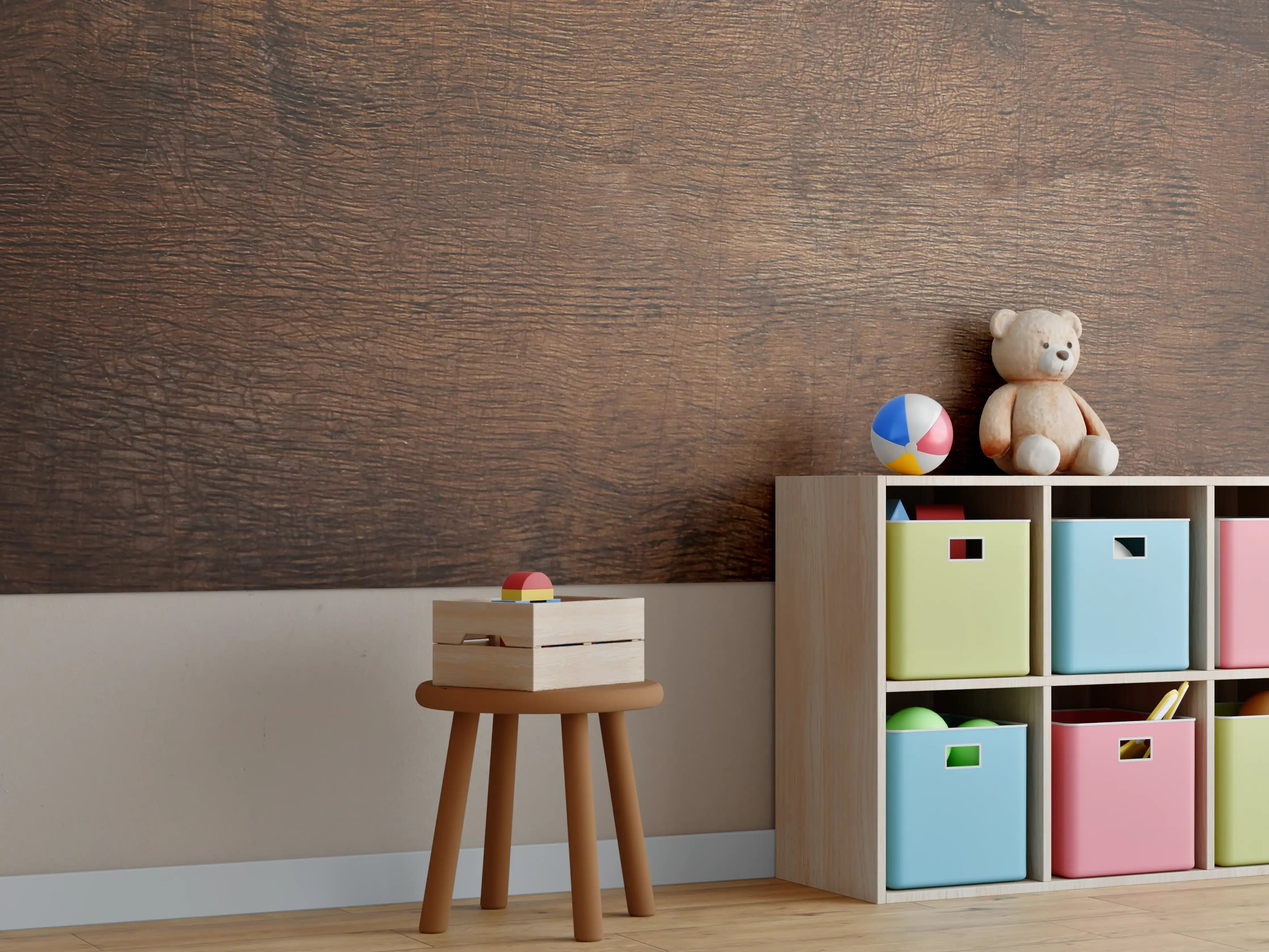 Kinderzimmer Wandgestaltung - Warme Holztöne mit authentischer Maserung