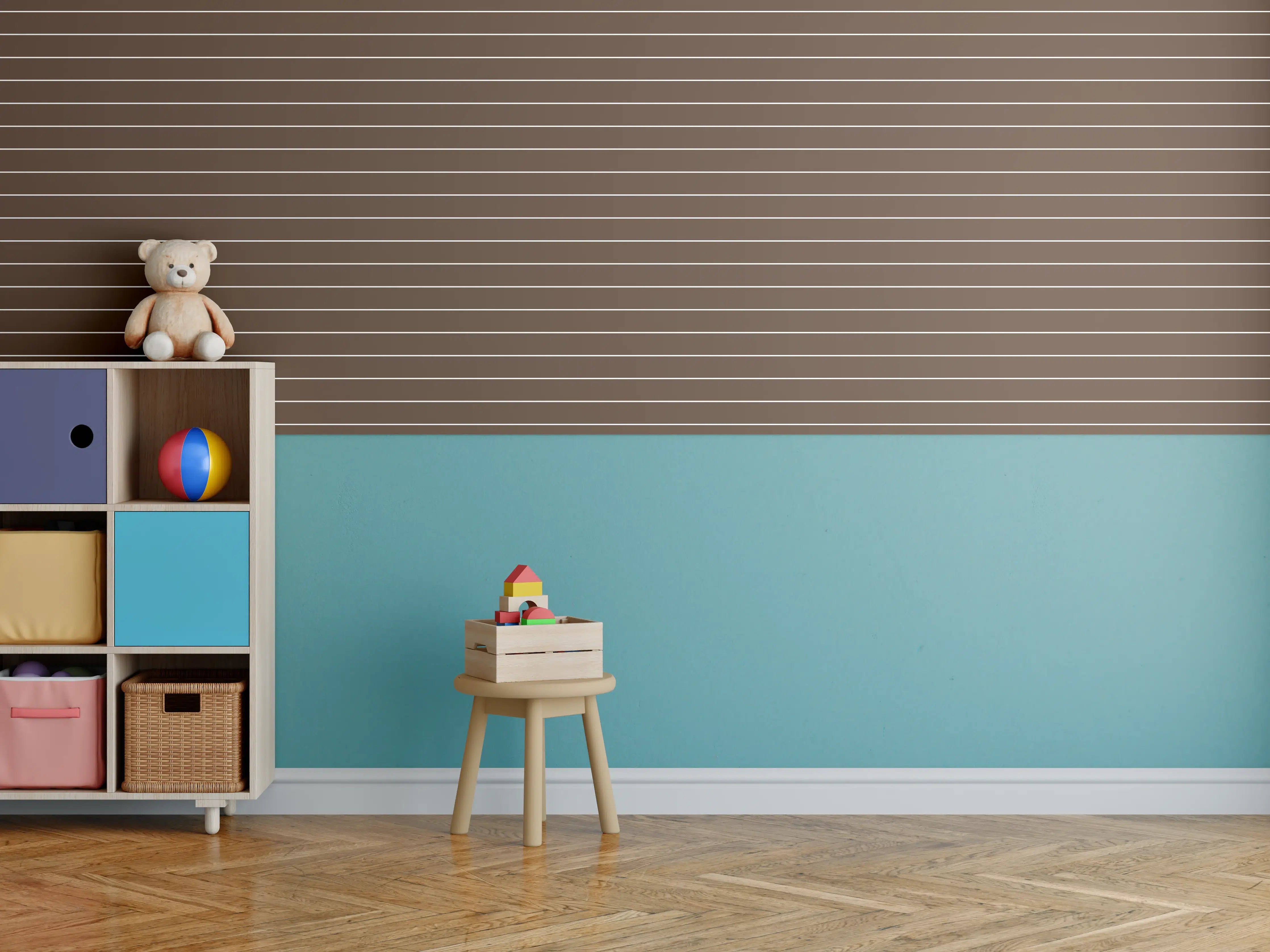 Kinderzimmer Wandgestaltung - Warme Kaffee- und geometrische Linien
