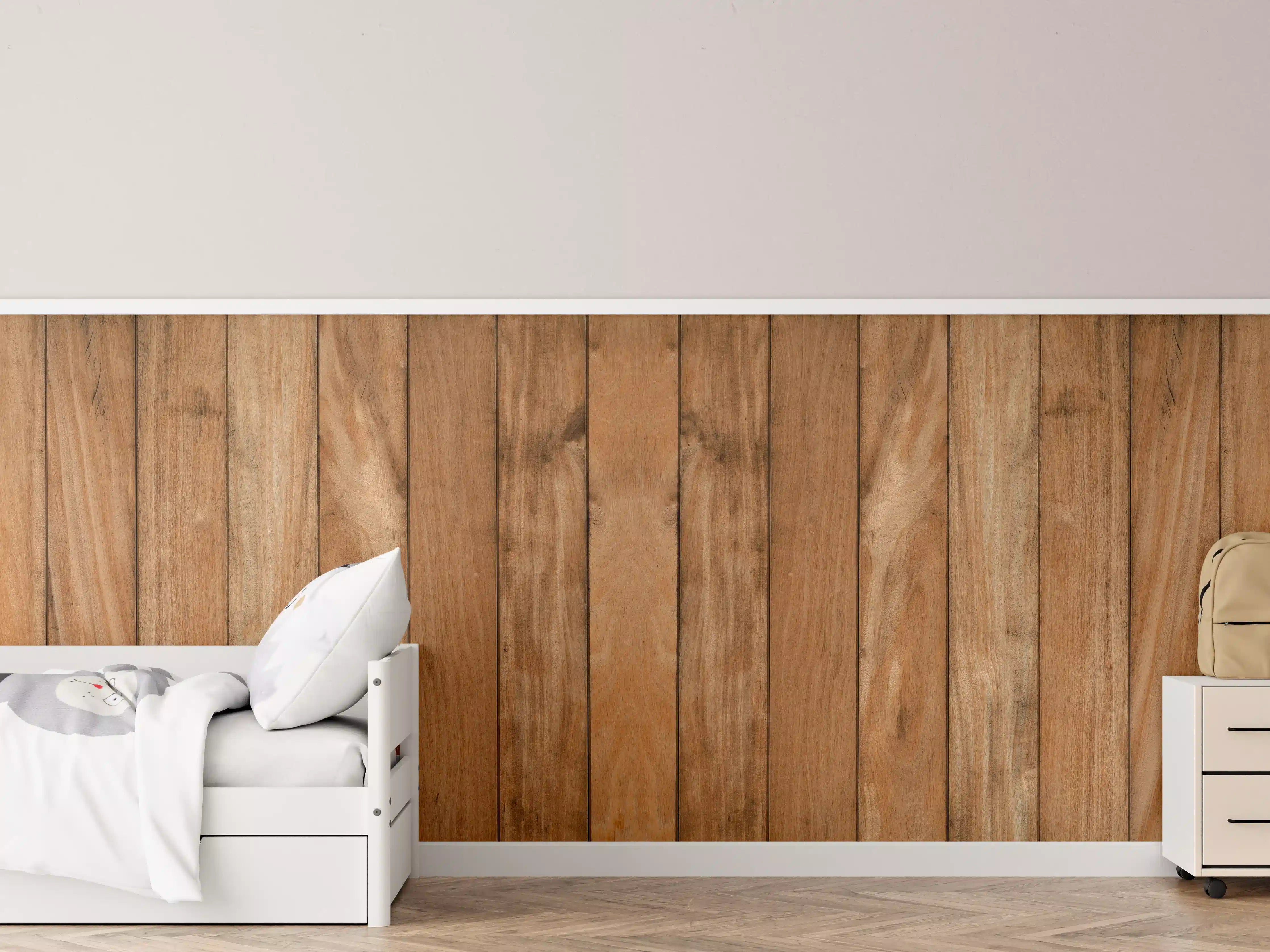 Kinderzimmer Wandgestaltung - Warmer Holzpaneel-Design