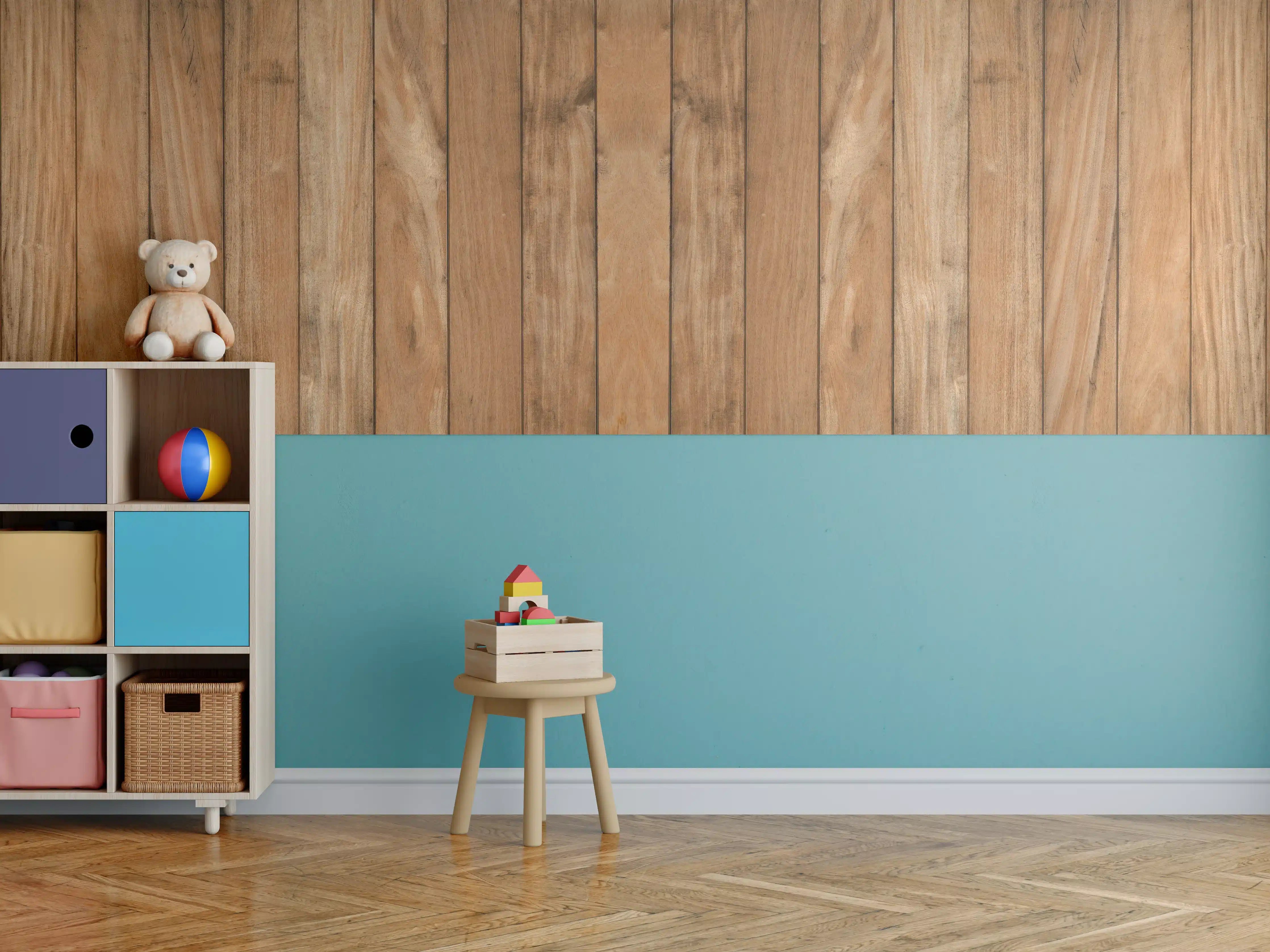 Kinderzimmer Wandgestaltung - Warmer Holzpaneel-Design