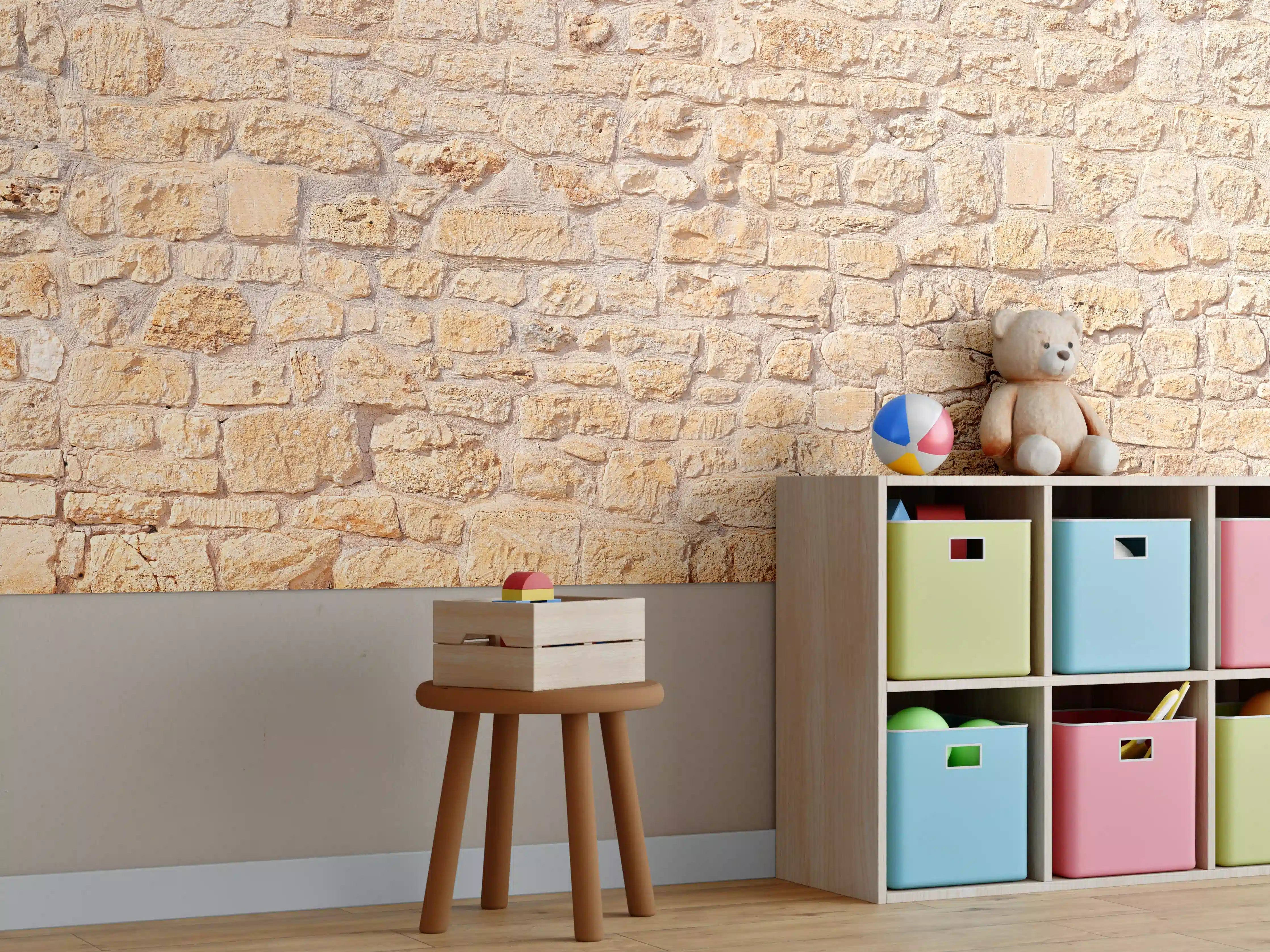 Kinderzimmer Wandgestaltung - Warmer Sandsteinmauer mit texturierter Oberfläche